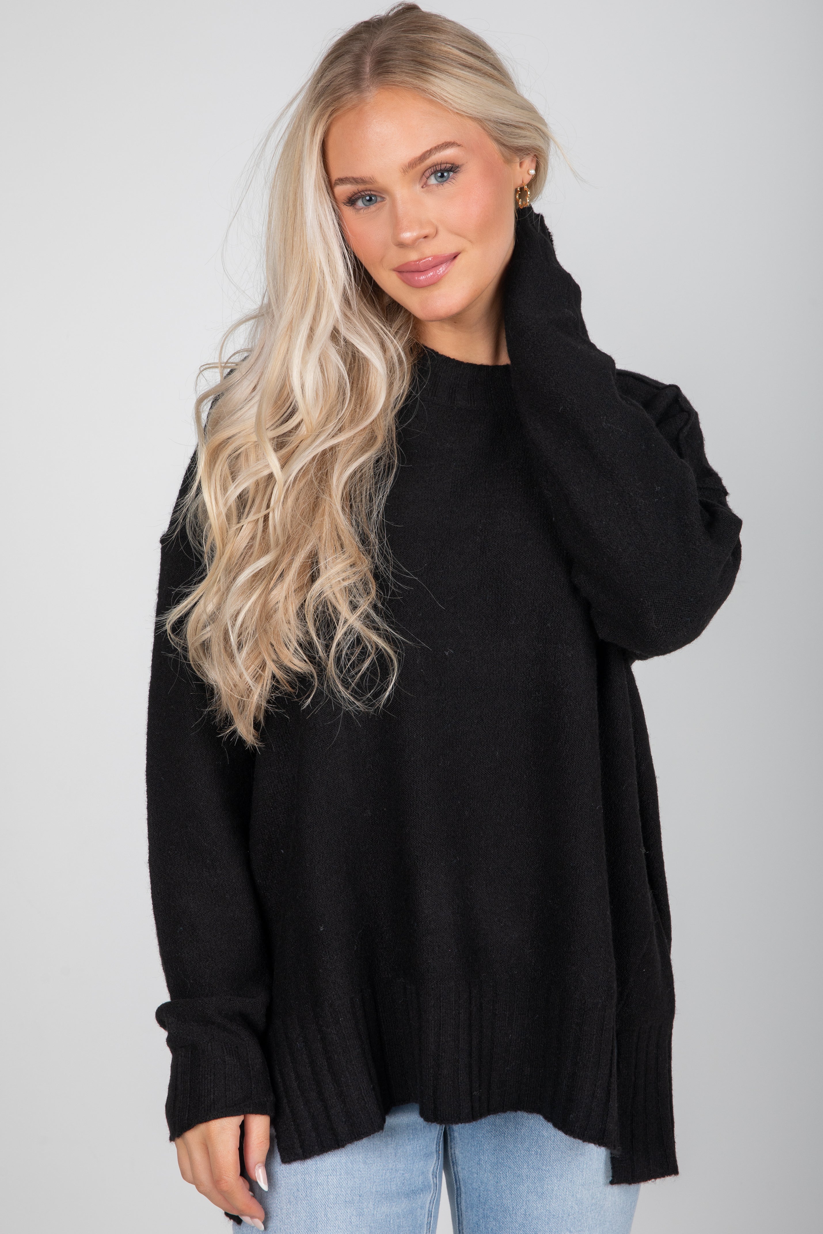 black oversized sweater