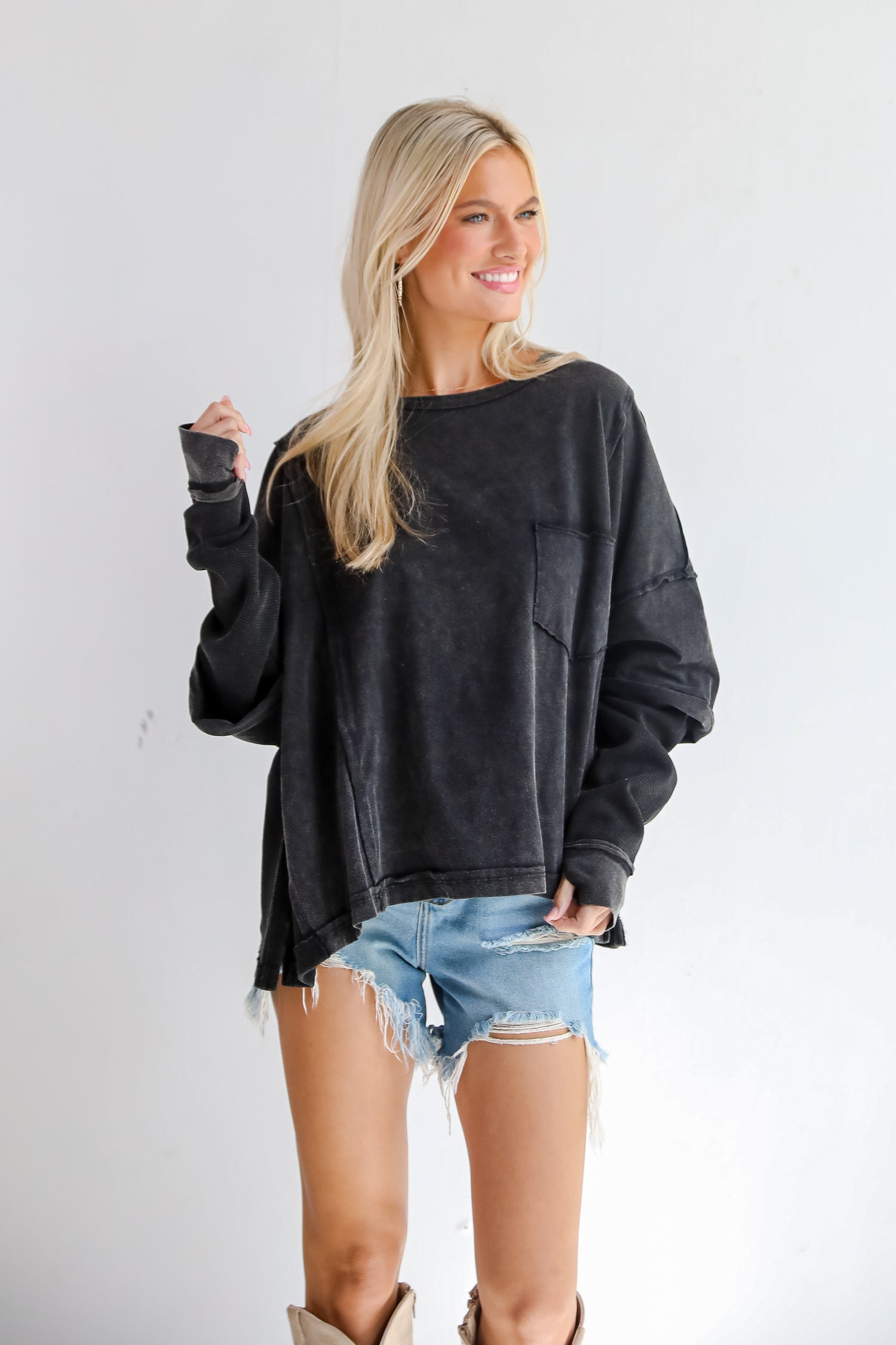 Easy Charisma Black Oversized Contrast Knit Top