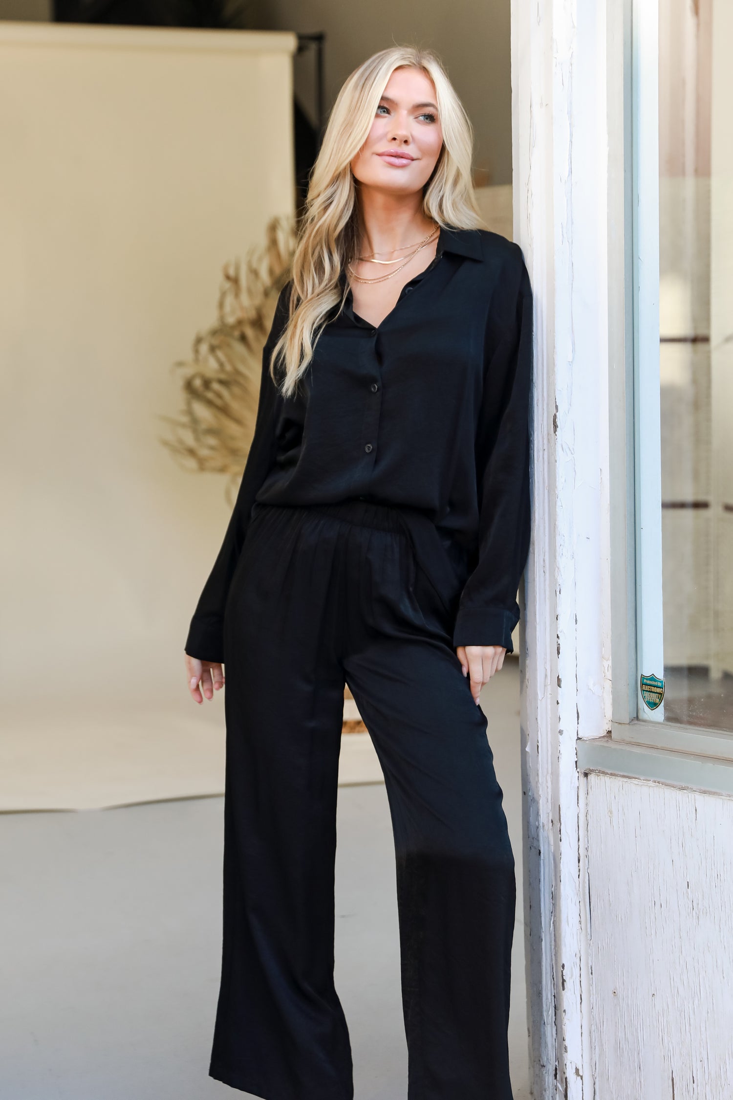 black Wide Leg Pants on model