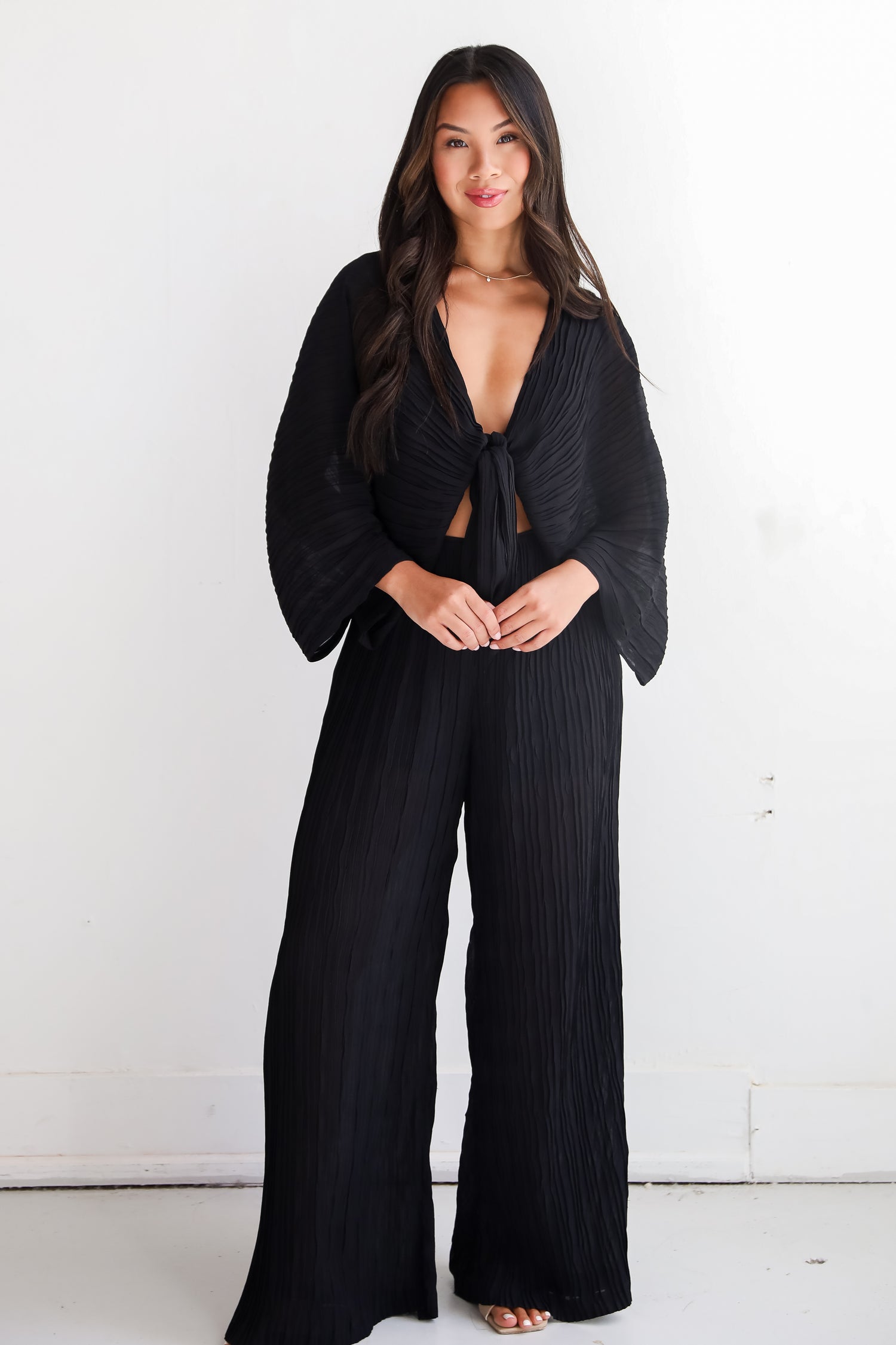 Sophisticated Step Black Pleated Wide Leg Pants