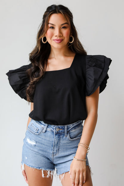 Popular Icon Black Ruffle Sleeve Blouse