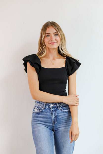 Go Team Black Ruffle Sleeve Tank