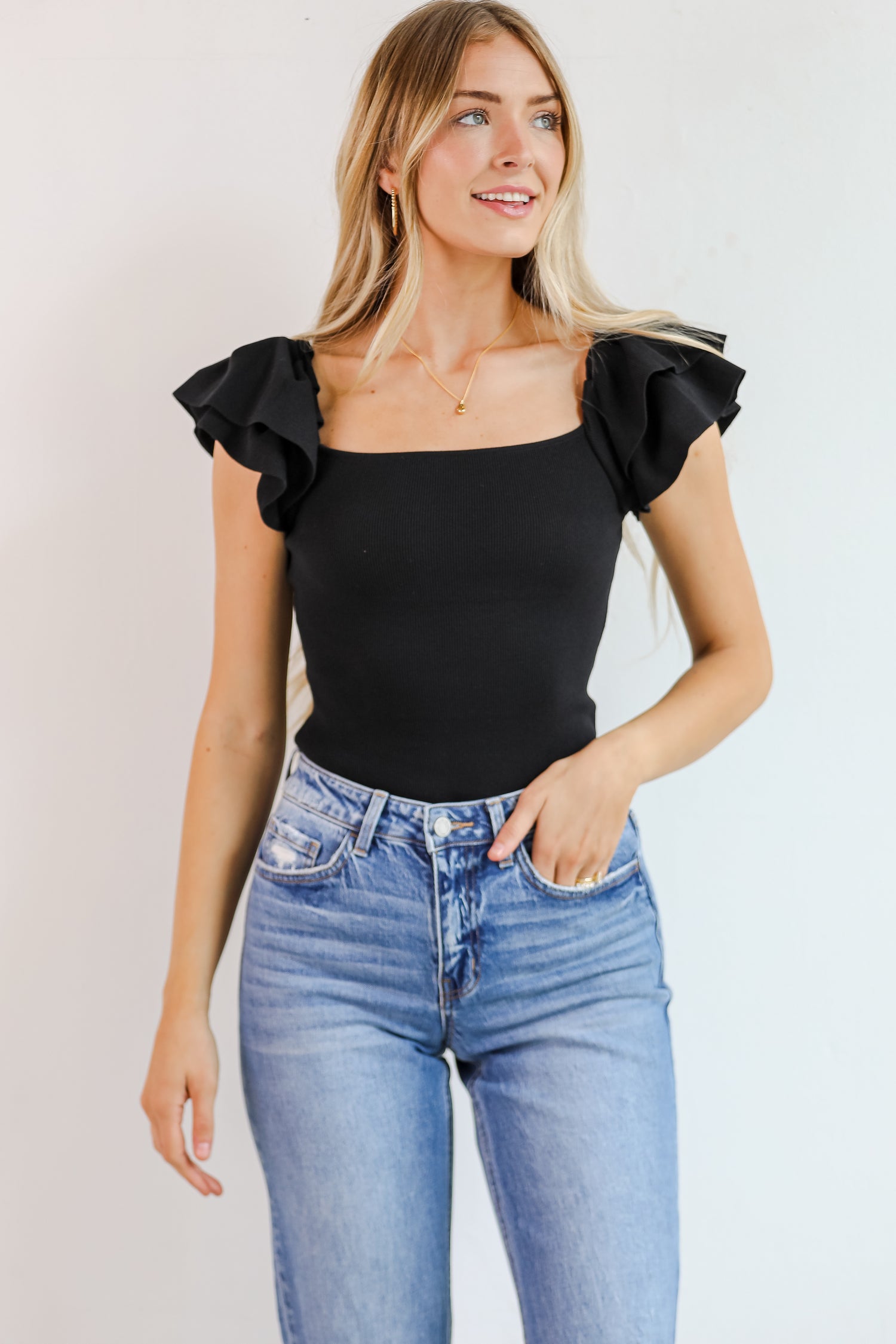 Go Team Black Ruffle Sleeve Tank