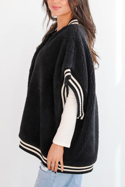 Seasonal Snuggles Black Oversized Sherpa Vest