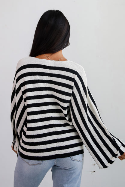 Stylish Forecast White/Black Striped Sweater