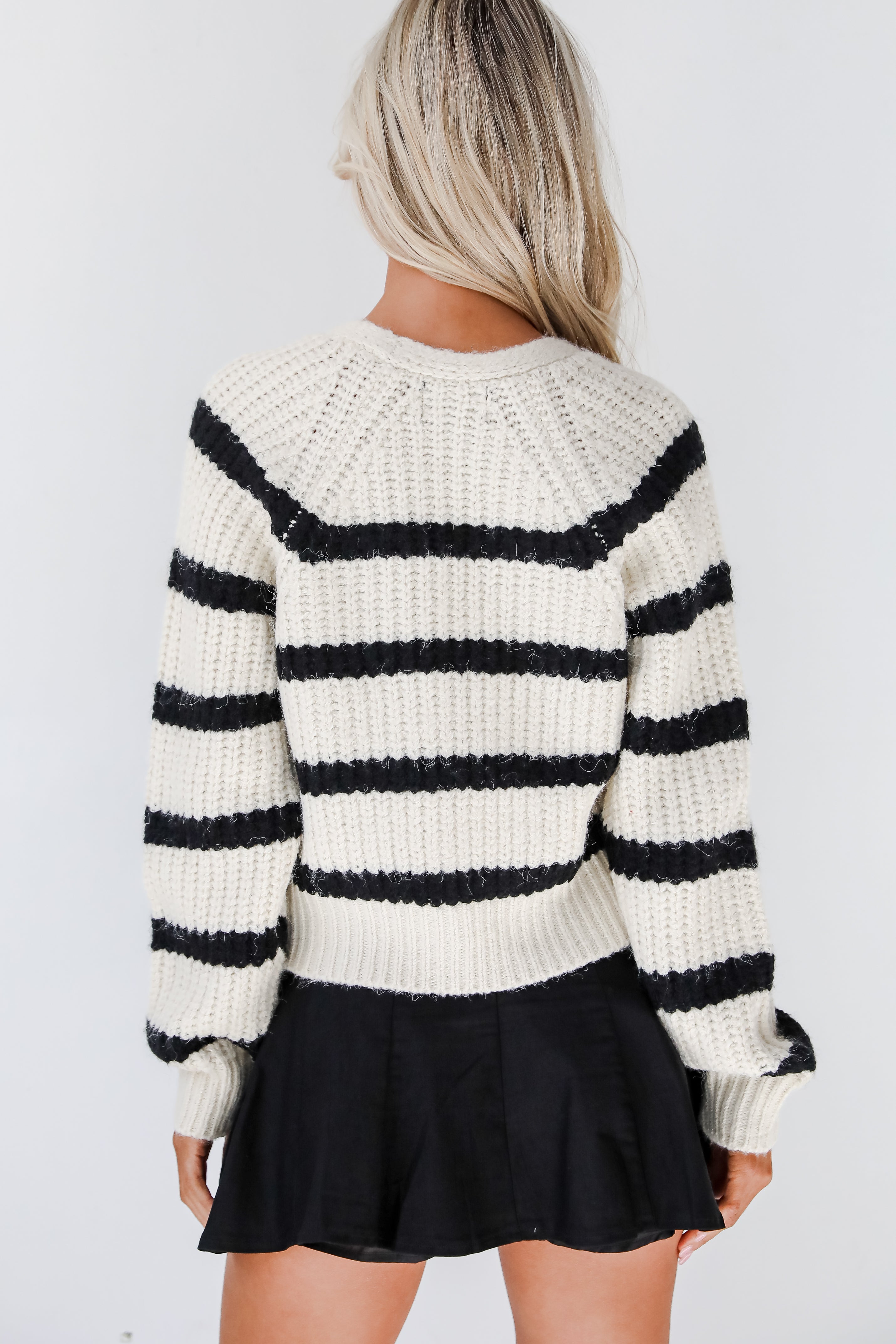 Adored Stunner Cream Striped Sweater Cardigan