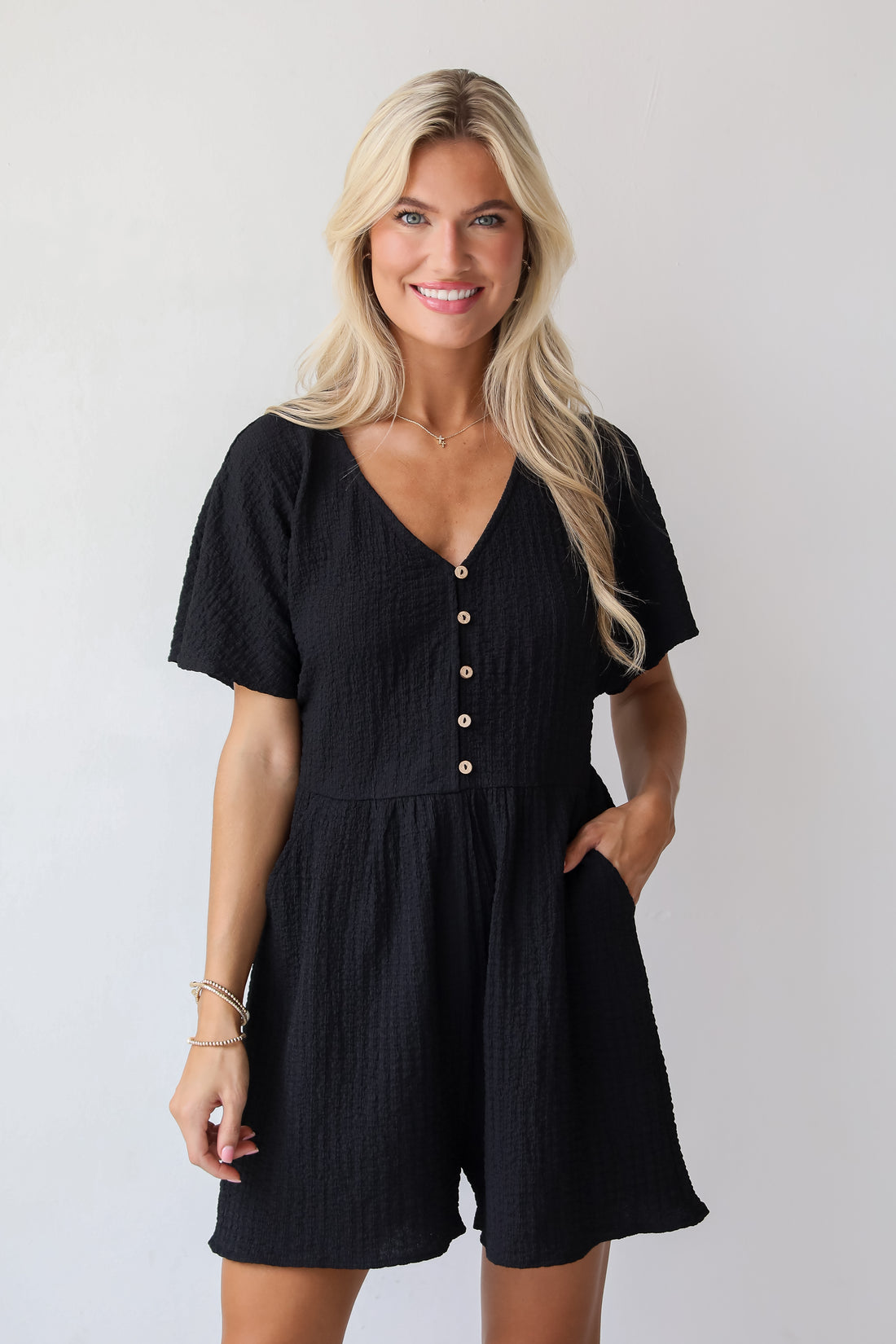 Skilled Poise Black Textured Romper