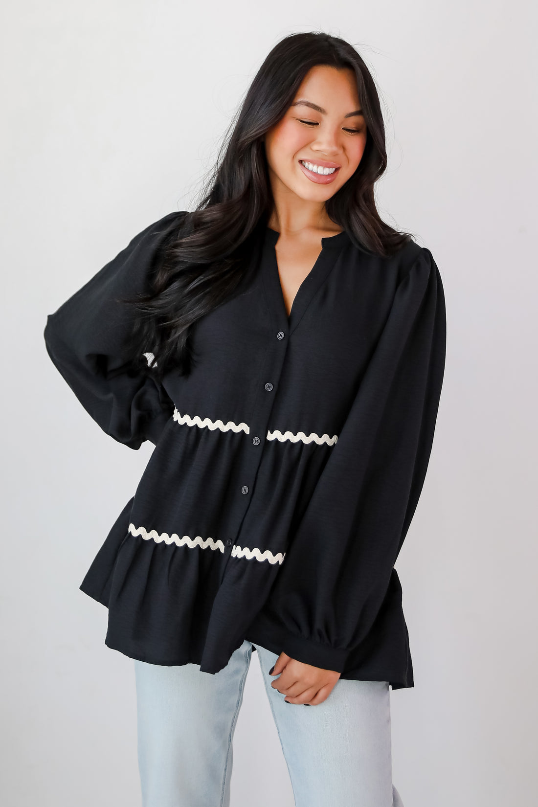 Exclusive Charm Black Tiered Blouse