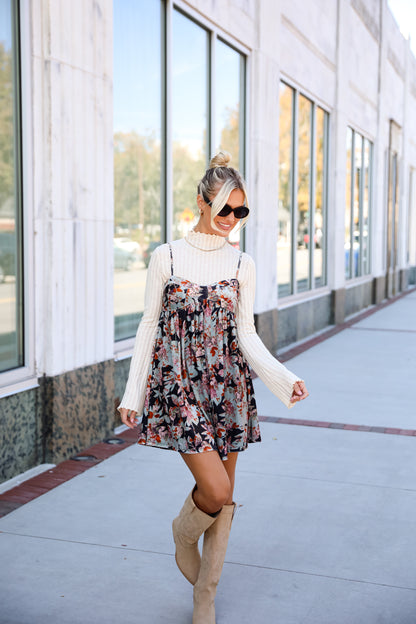 Alluring Glam Black Floral Velvet Romper