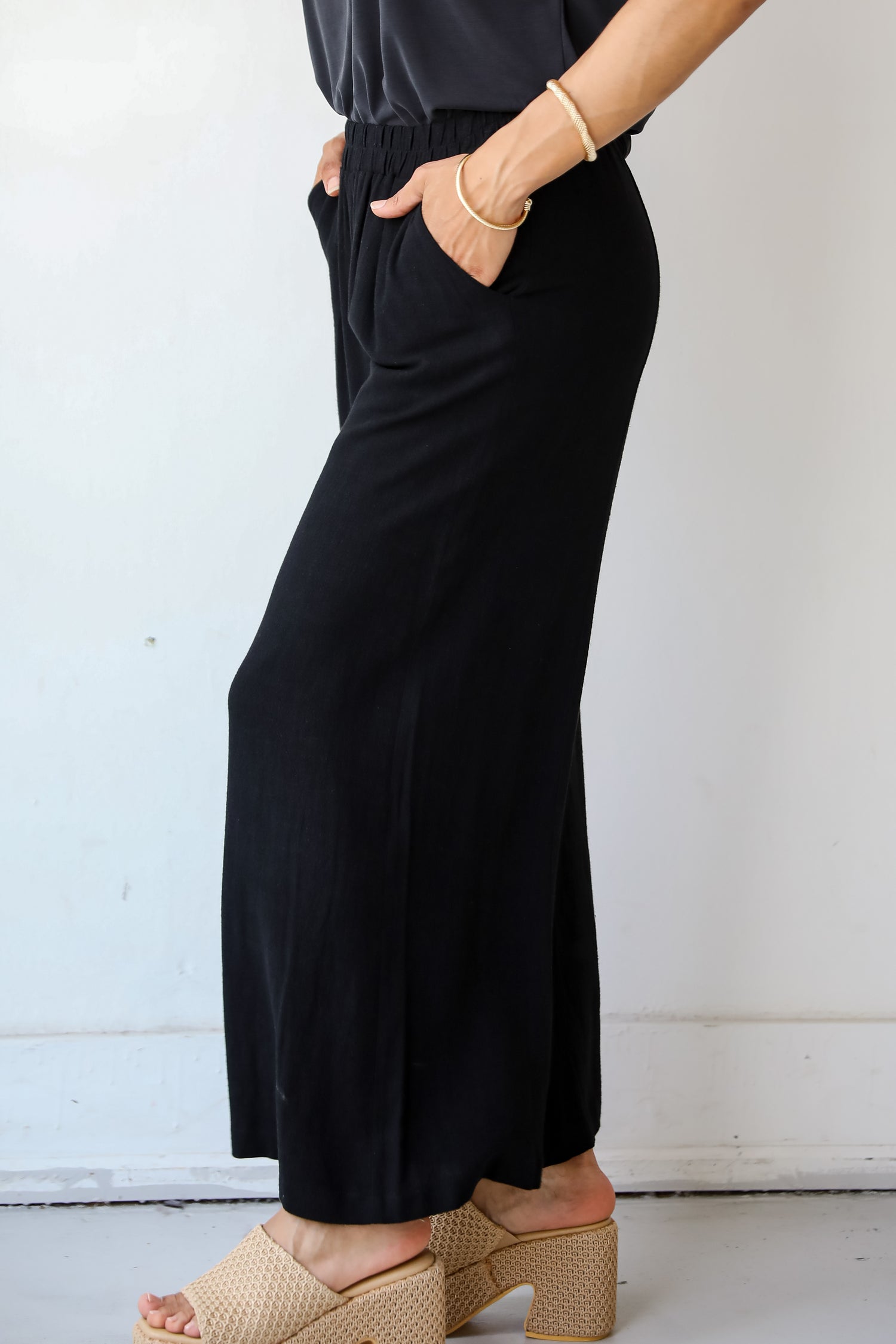 high rise Black Linen Pants