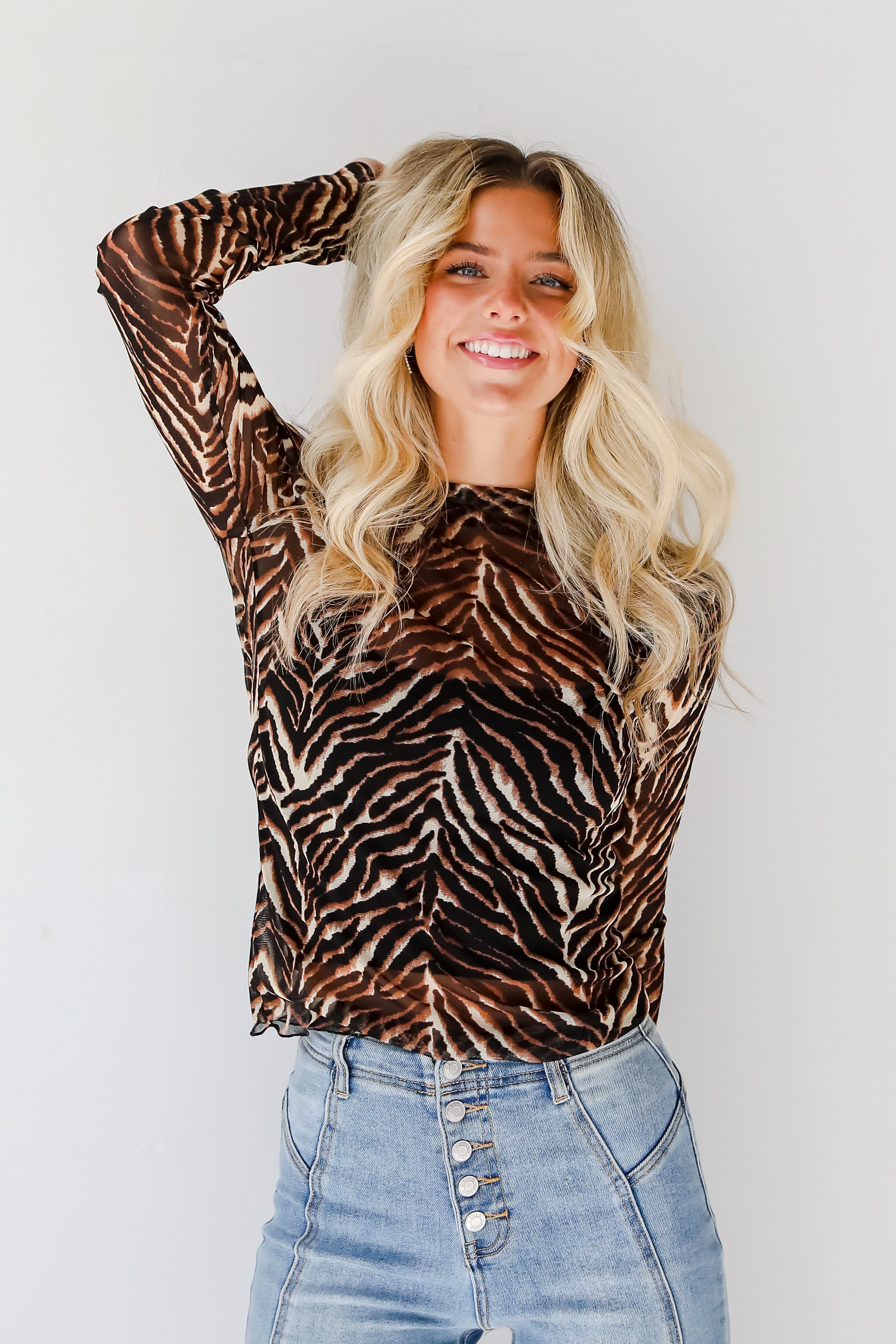 Fierce Expert Black Zebra Mesh Top