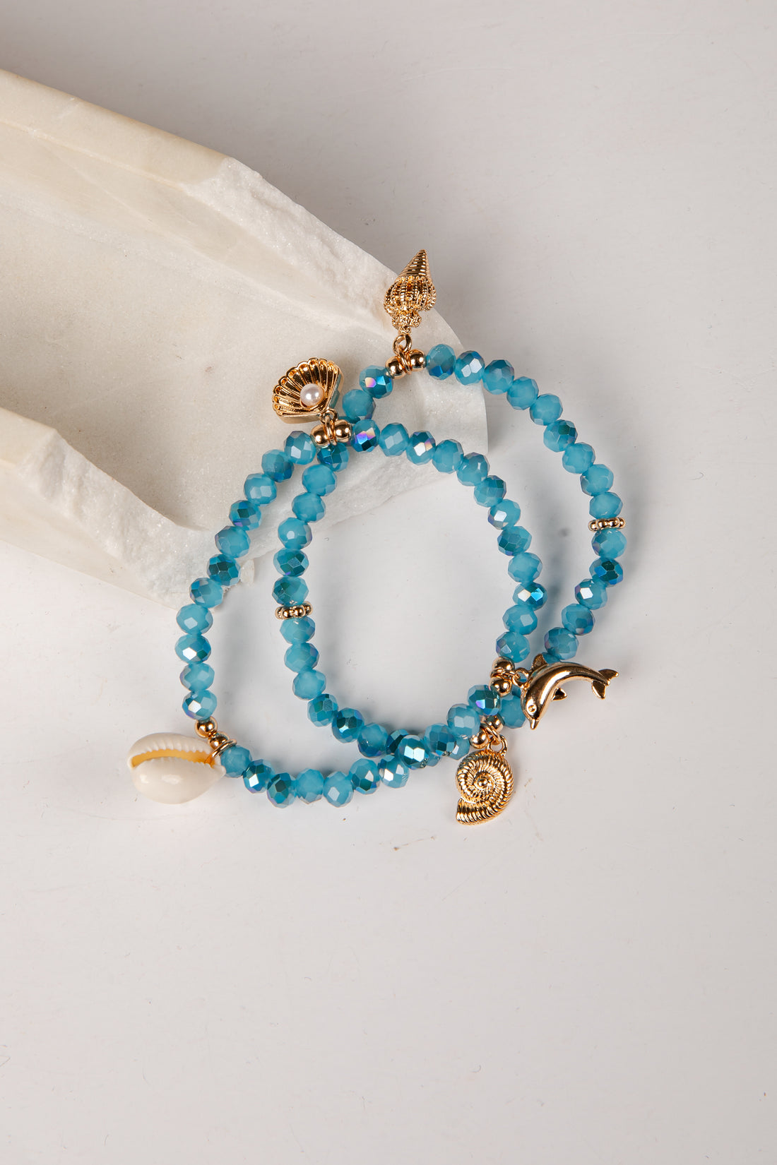 Adeline Blue Beaded Charm Bracelet Set