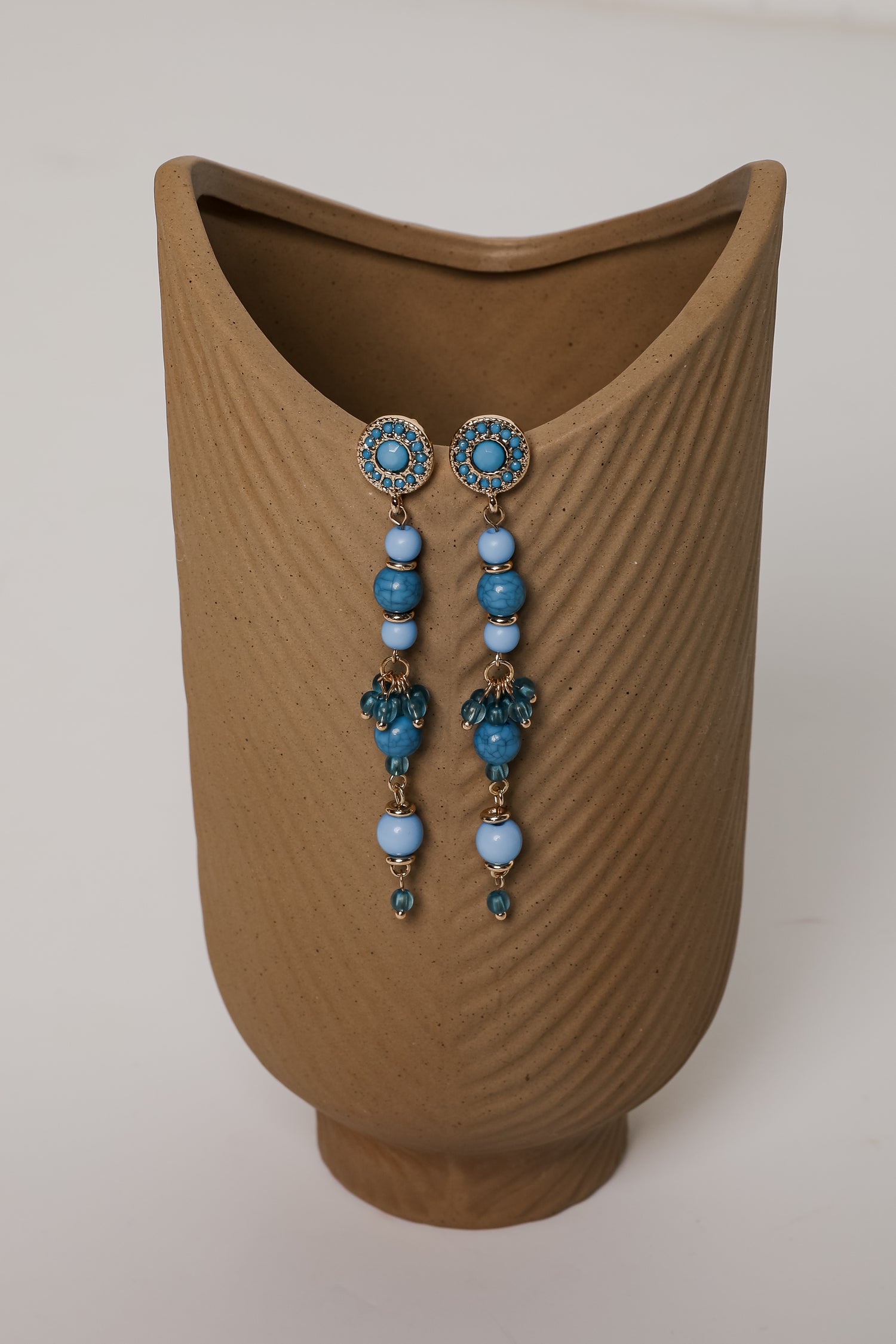 Rachel Blue Beaded Drop Earrings