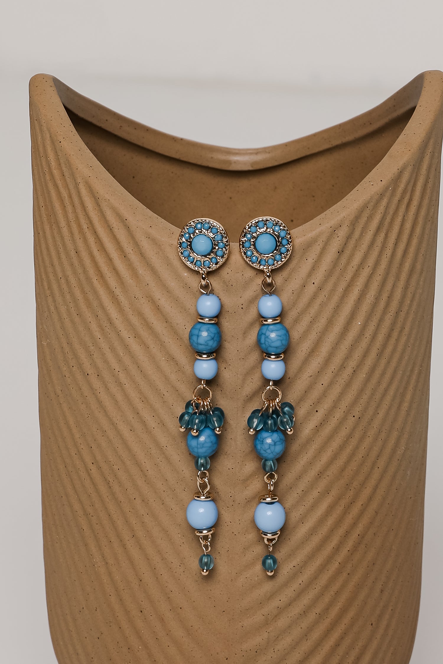 Rachel Blue Beaded Drop Earrings