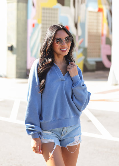 Comfy Culture Denim Collared Pullover