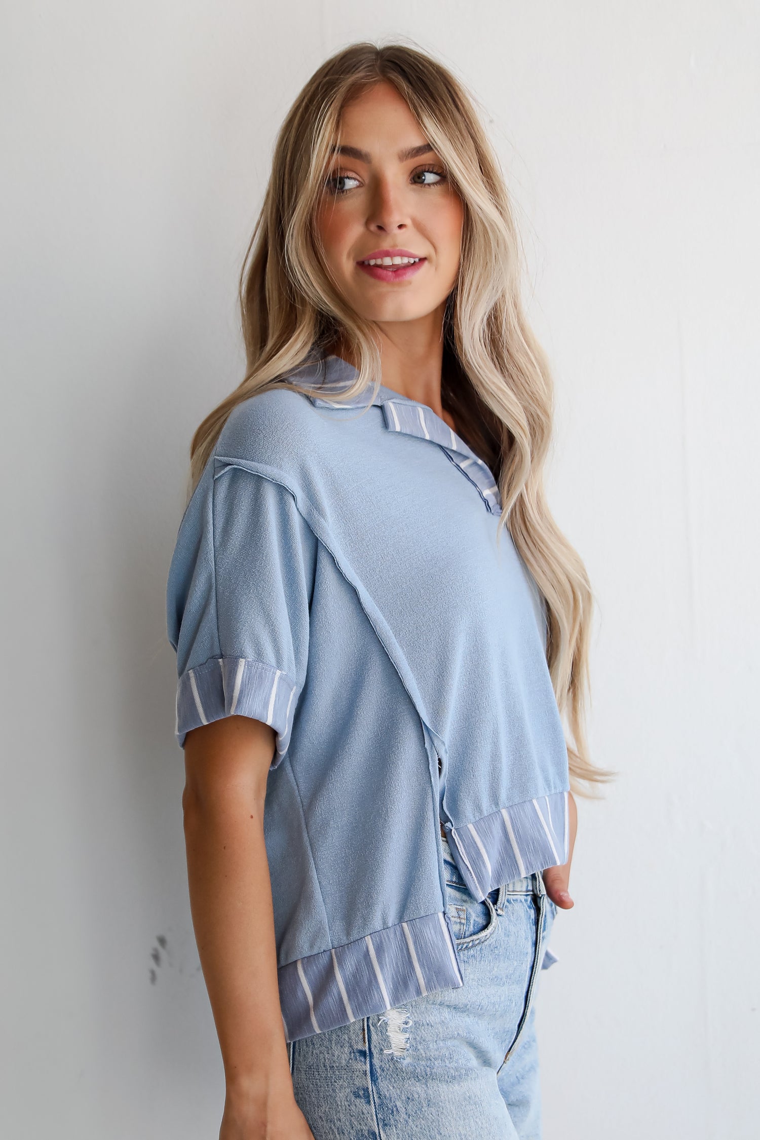 Breezy Essential Light Blue Collared Top