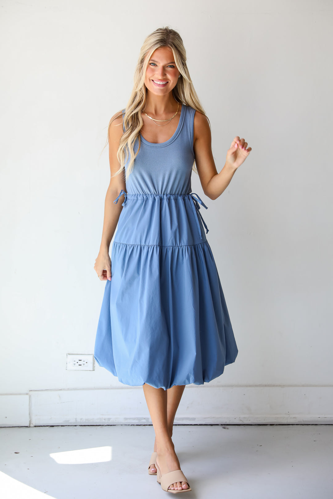 Denim Contrast Midi Dress