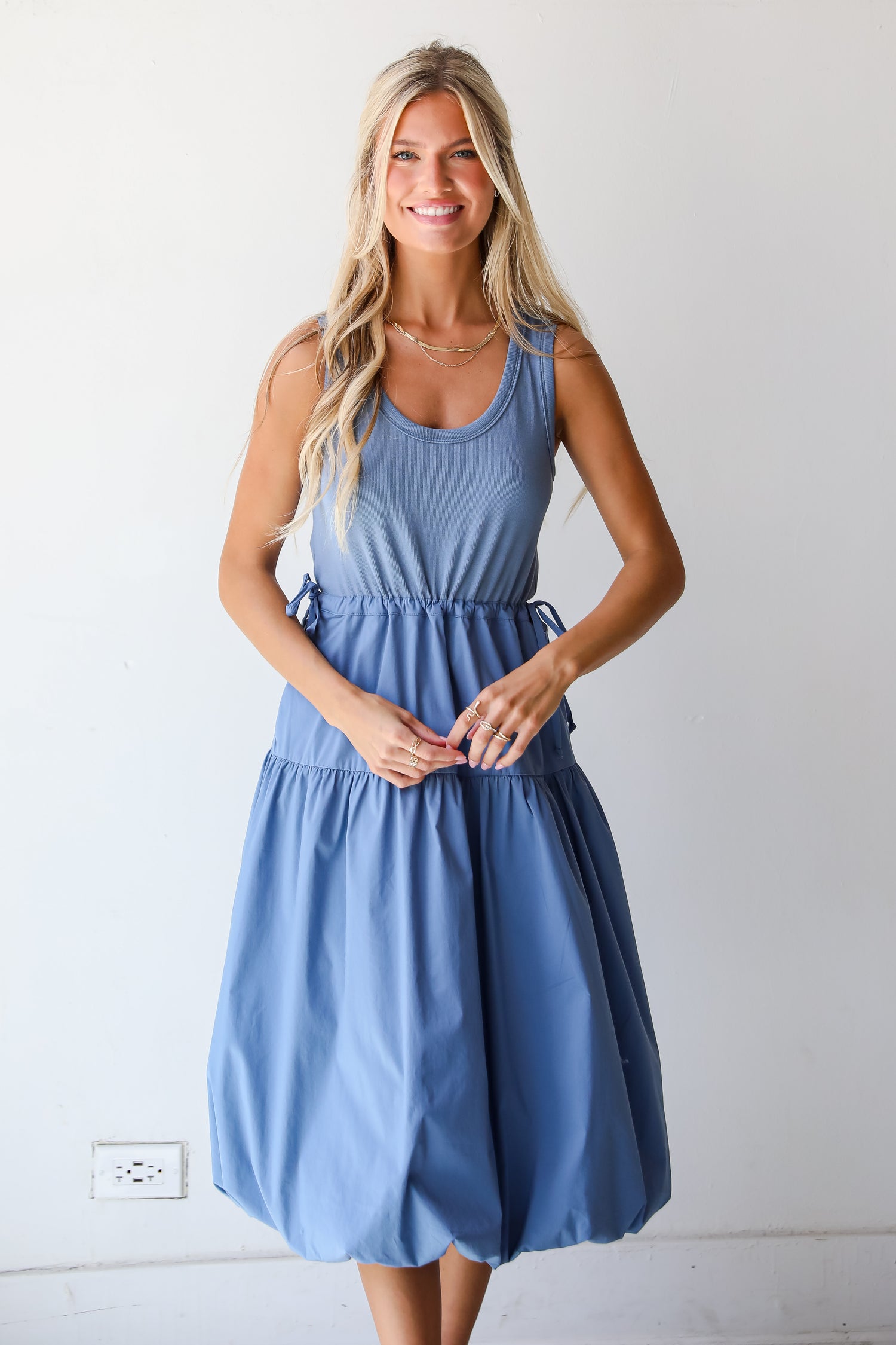 Denim Contrast Midi Dress