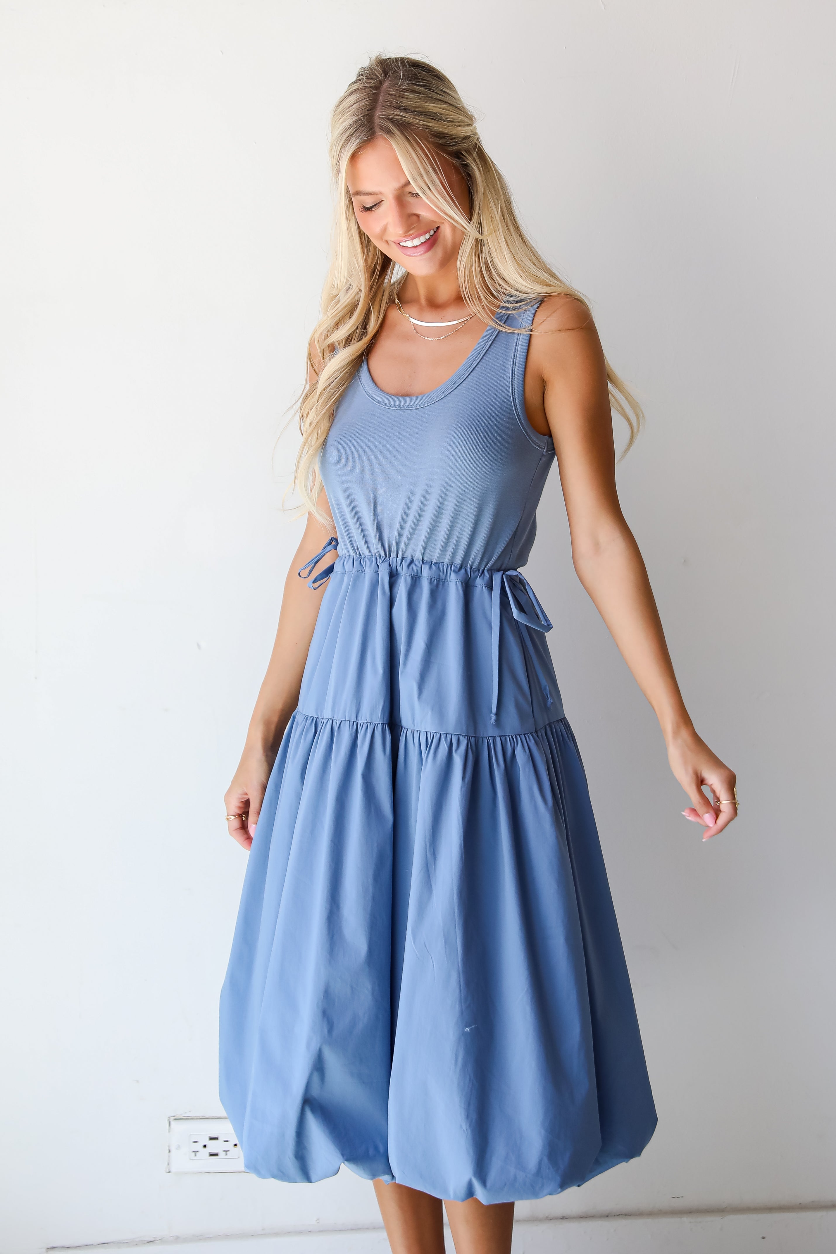 Denim Contrast Midi Dress