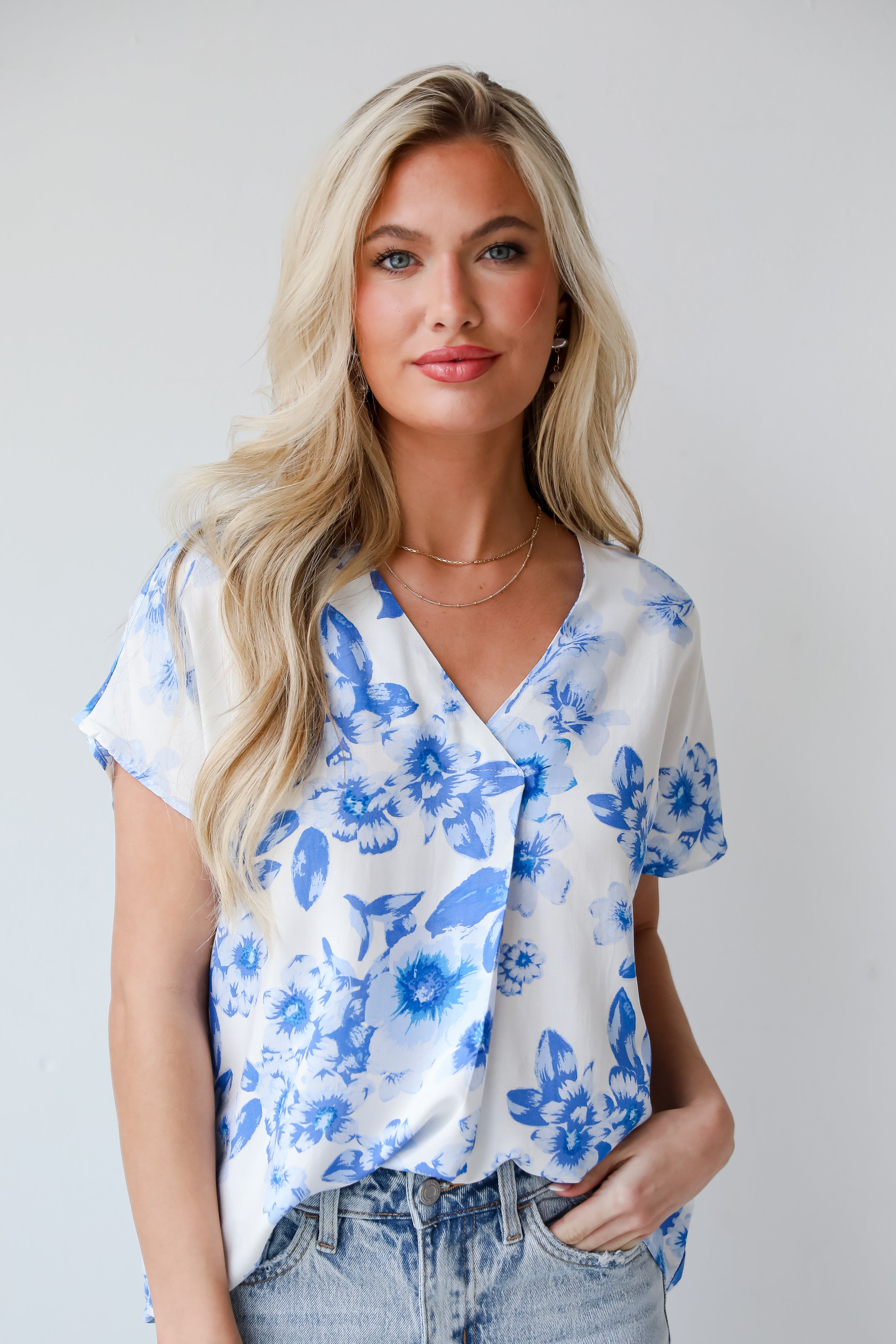 Blue Floral Blouse, Precious Blossoms Blue Floral Blouse, online women&