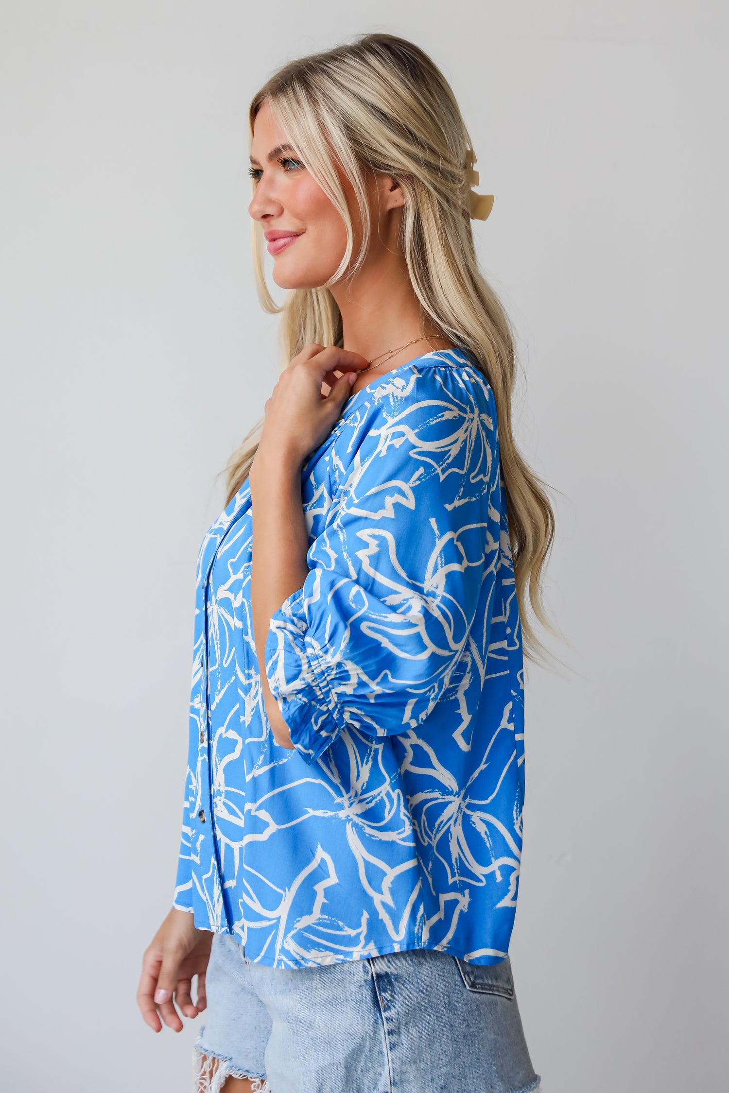 Charming Tendencies Blue Floral Blouse