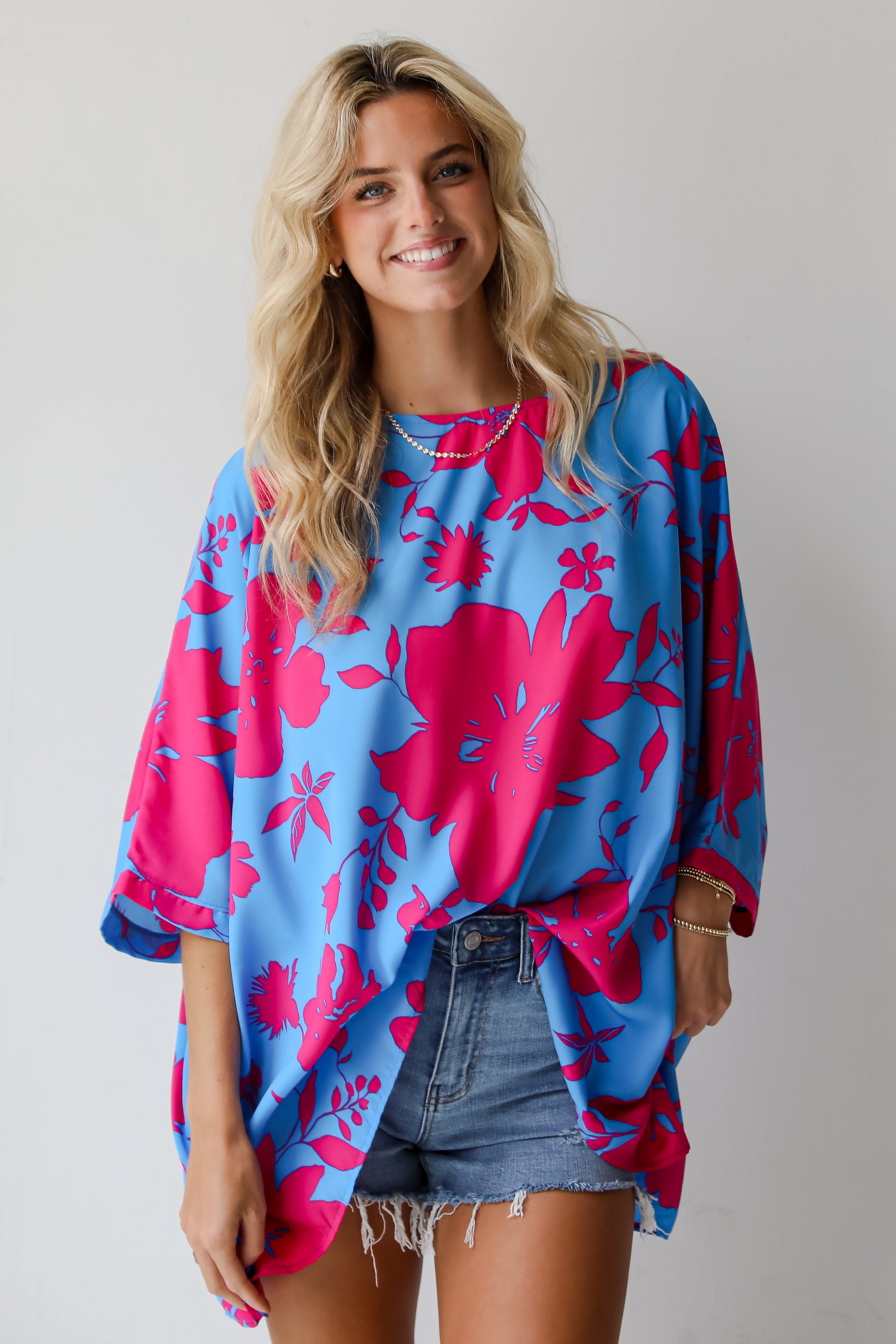 Happily Sweet Blue Floral Oversized Blouse