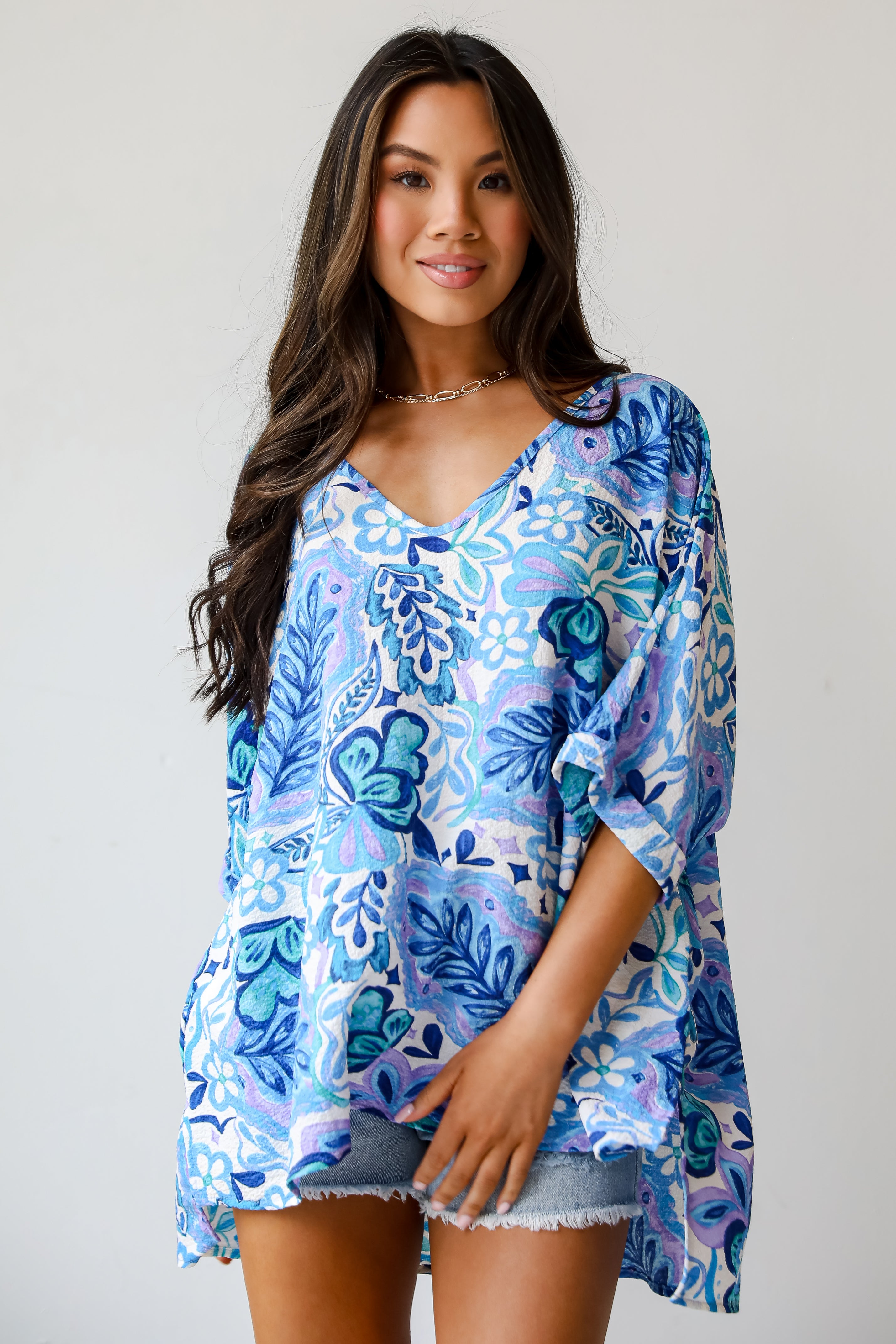 Adorable Obsession Blue Floral Blouse