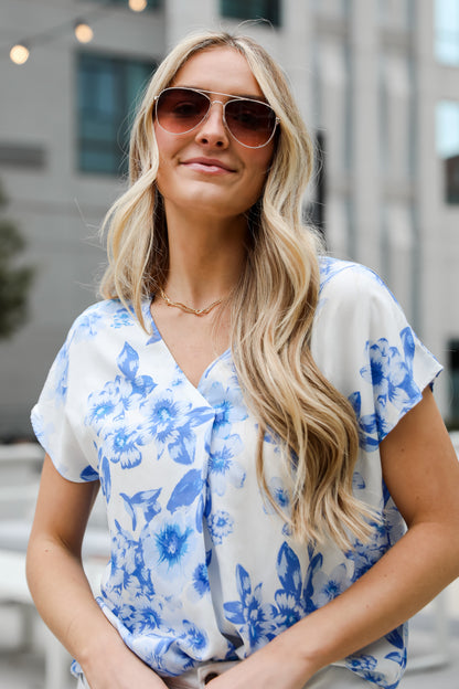 floral tops for women, Blue Floral Blouse, Precious Blossoms Blue Floral Blouse, online women&