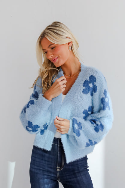 Warm Up To You Blue Floral Sweater Cardigan