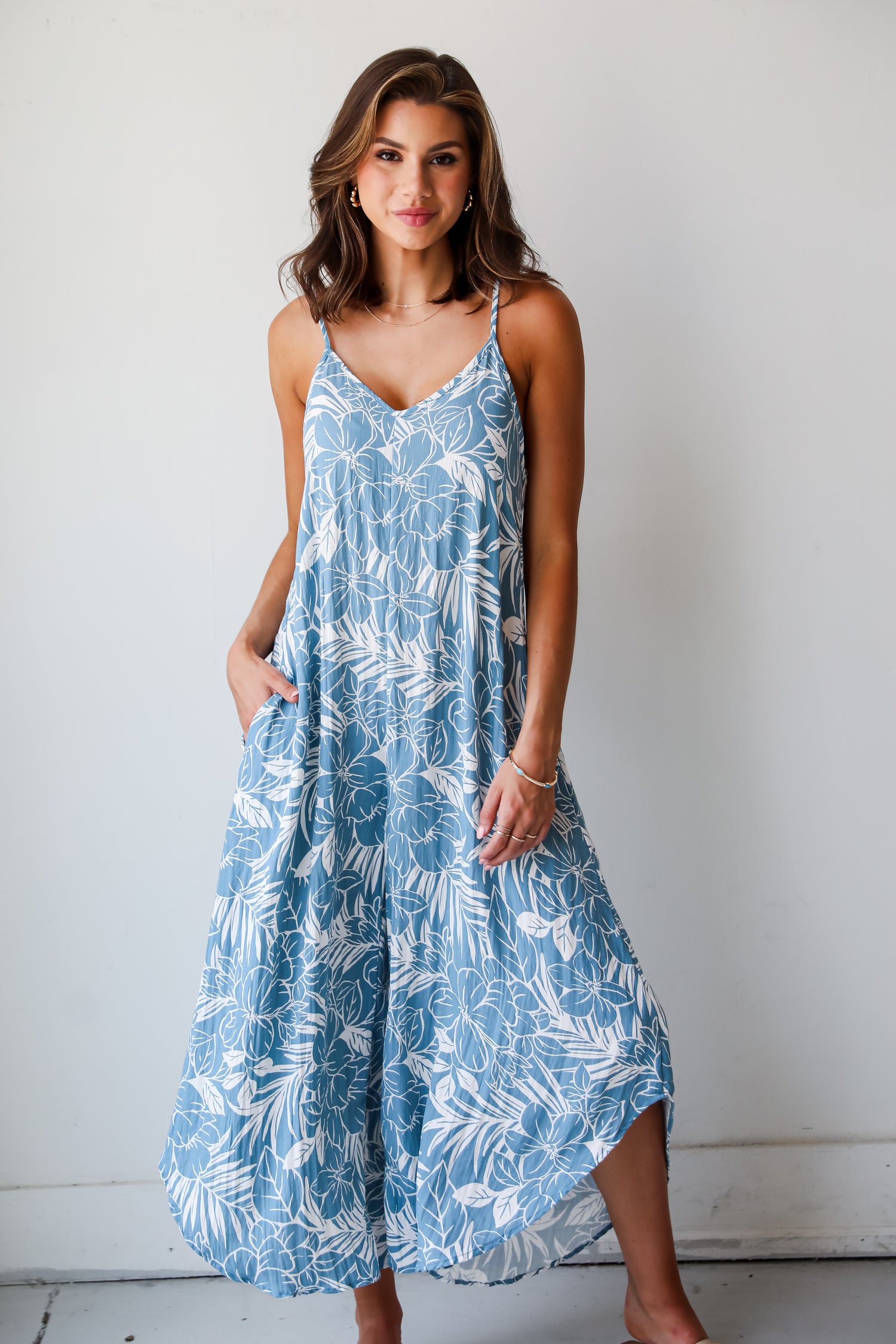 trendy Light Blue Floral Jumpsuit