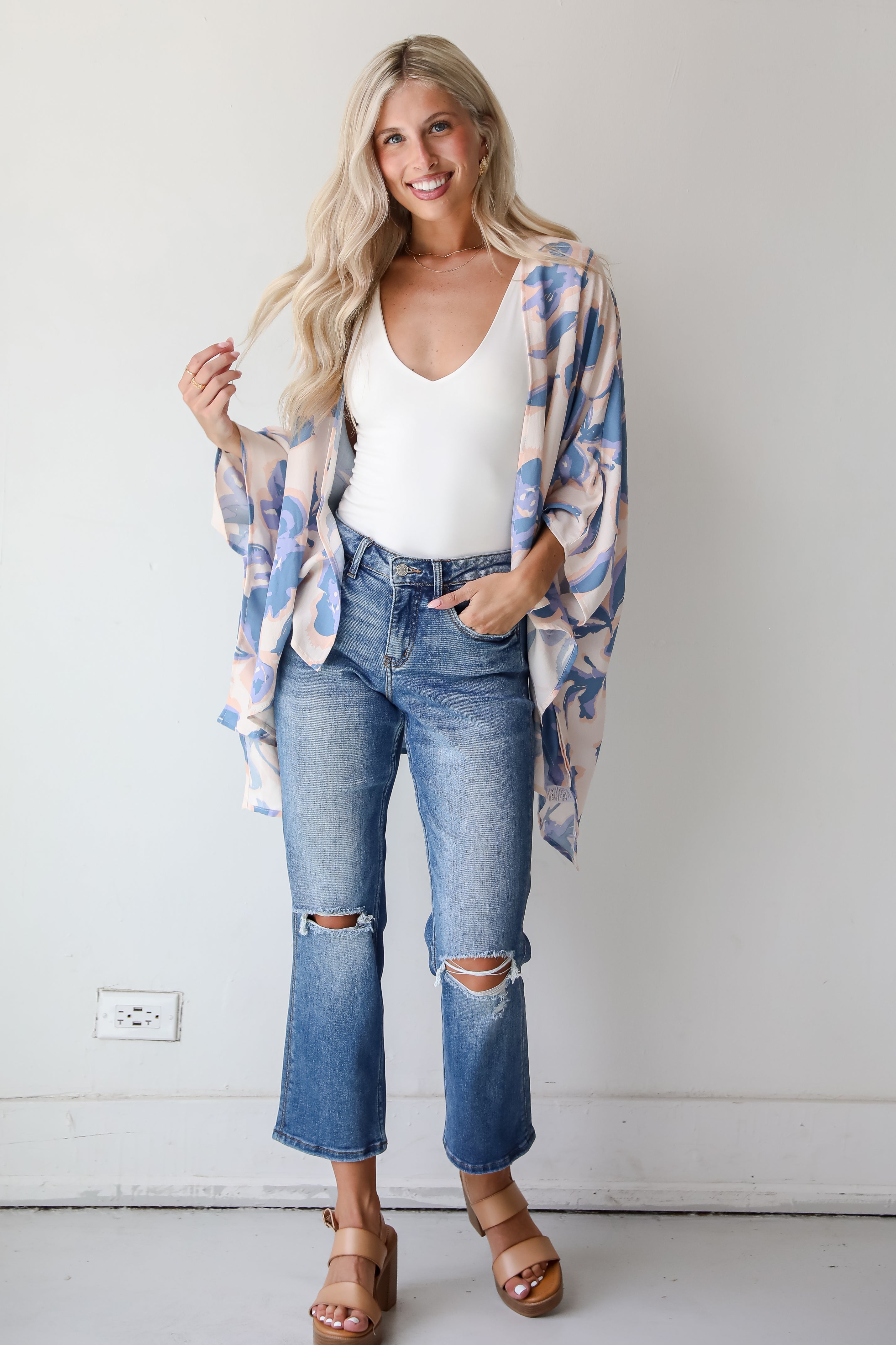 Season Of Blooms Blush Floral Kimono