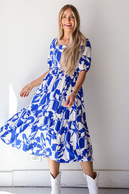 Darling Essential Royal Blue Floral Midi Dress