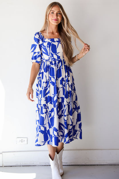 Darling Essential Royal Blue Floral Midi Dress