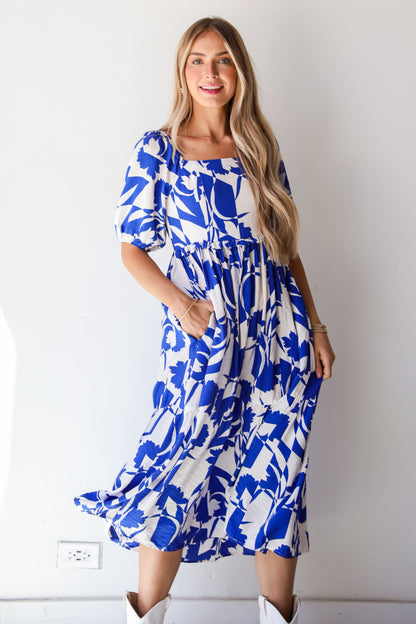 Darling Essential Royal Blue Floral Midi Dress