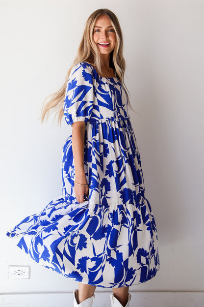 Darling Essential Royal Blue Floral Midi Dress