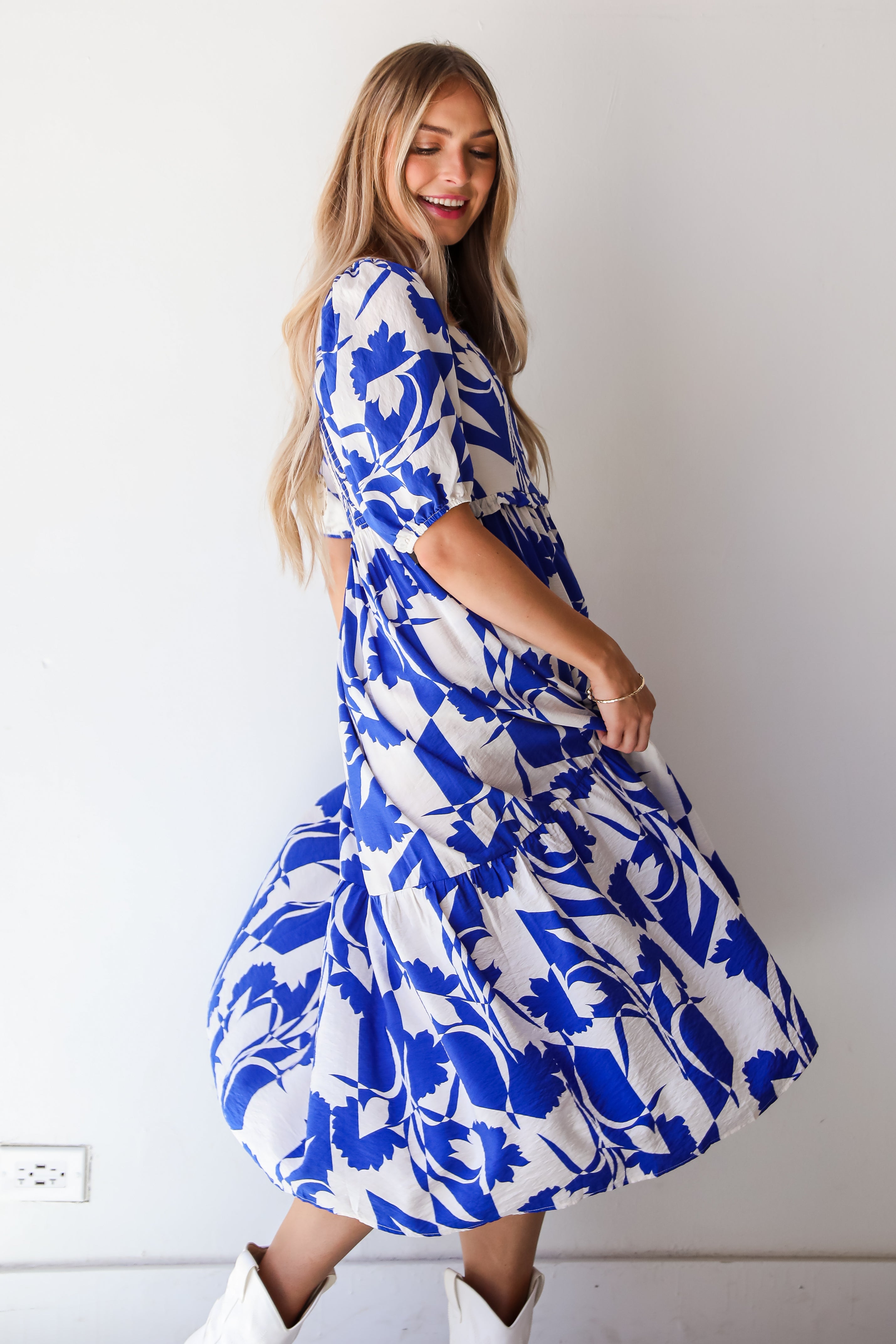 Darling Essential Royal Blue Floral Midi Dress