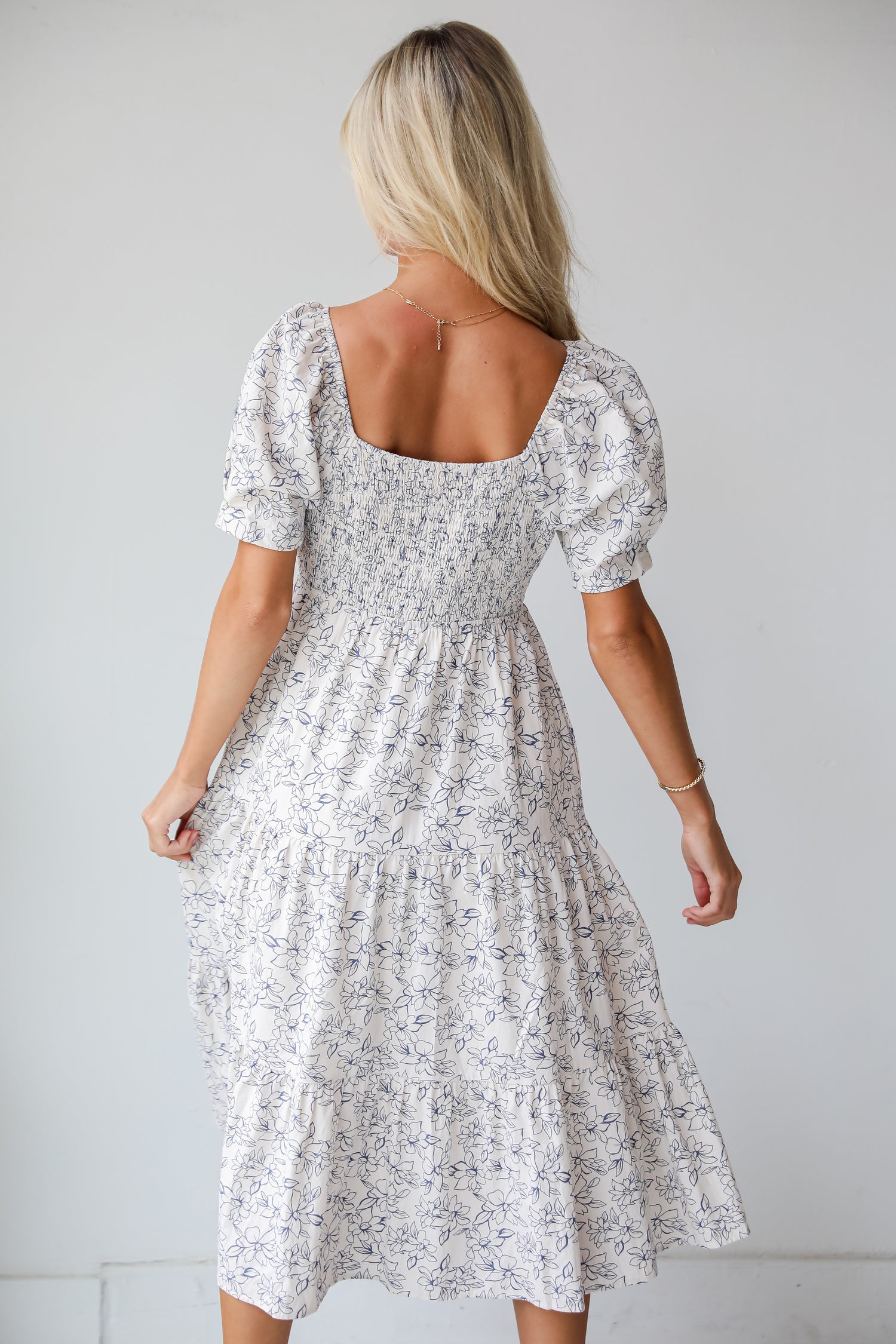 True Charm White Tiered Floral Midi Dress