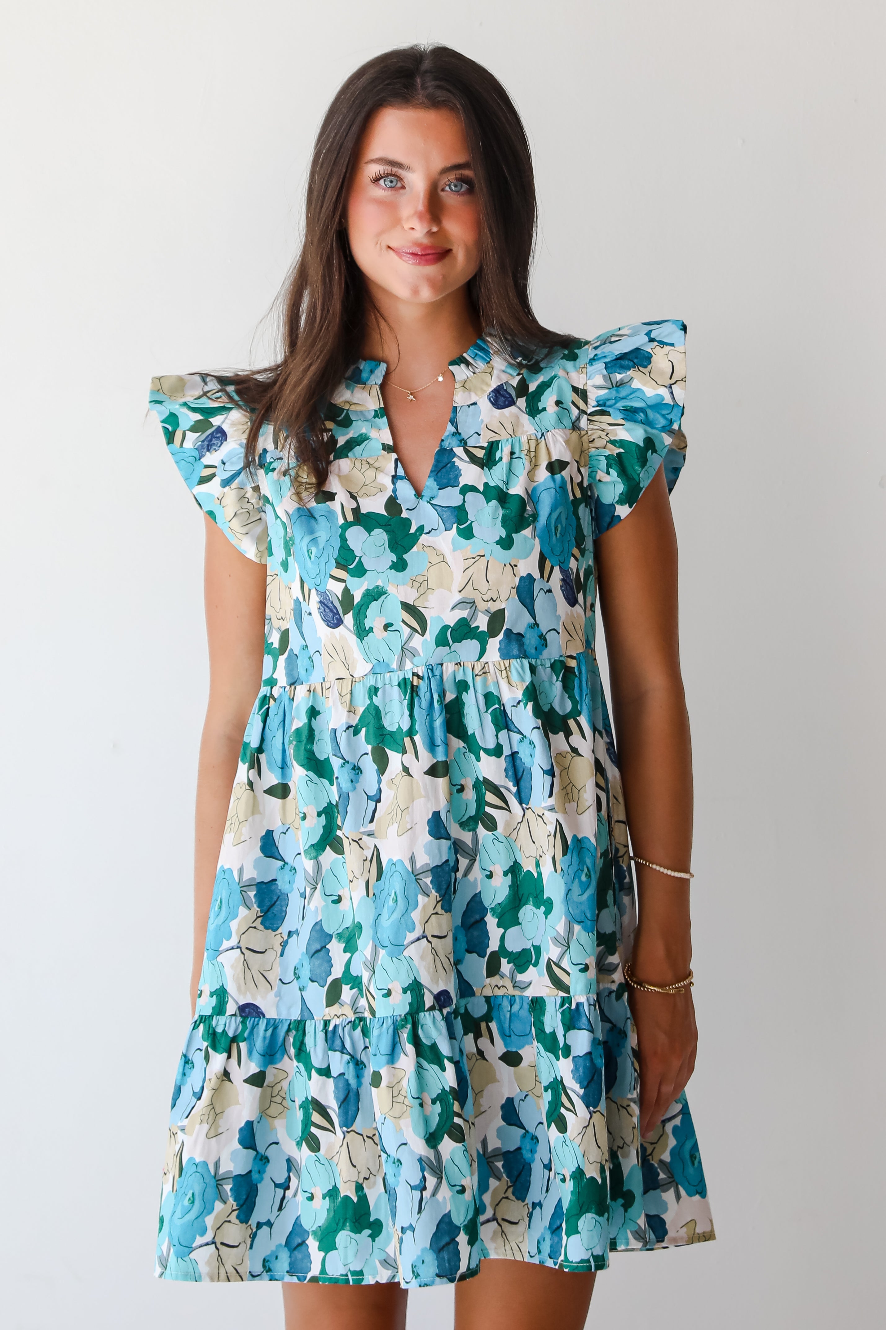 Flourishing Confidence Blue Floral Tiered Mini Dress