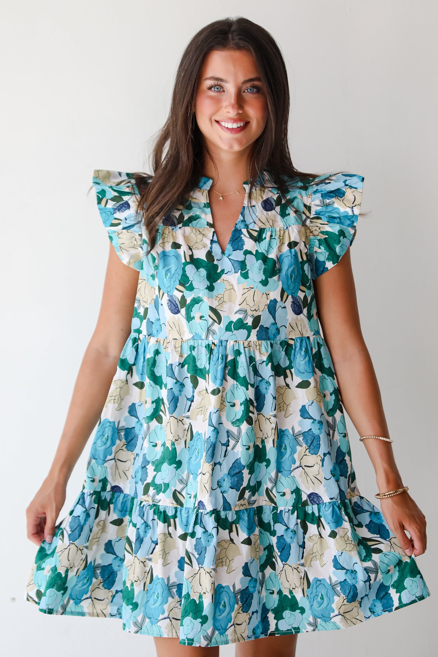 Flourishing Confidence Blue Floral Tiered Mini Dress