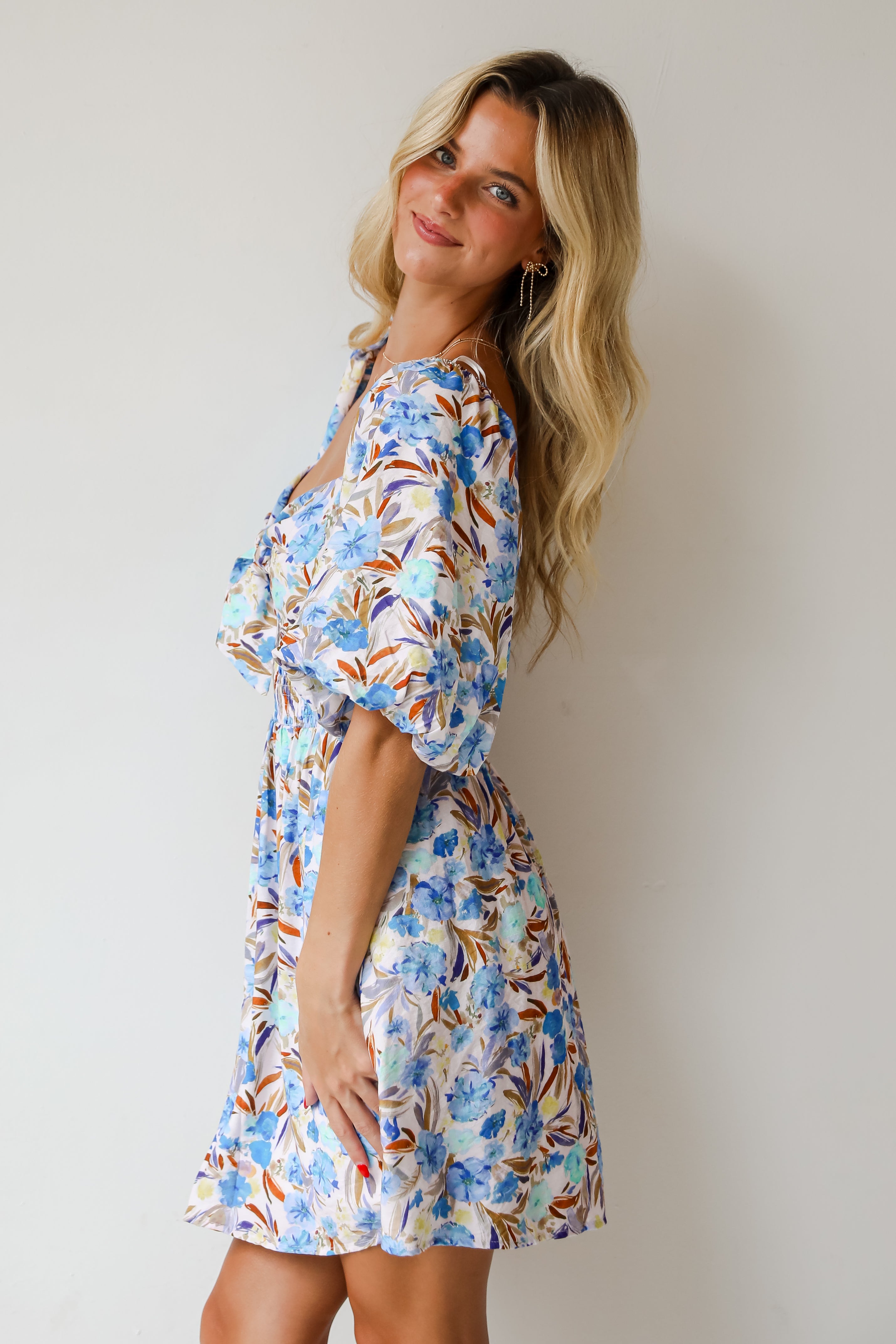 Poised Sensibility Blue Floral Mini Dress