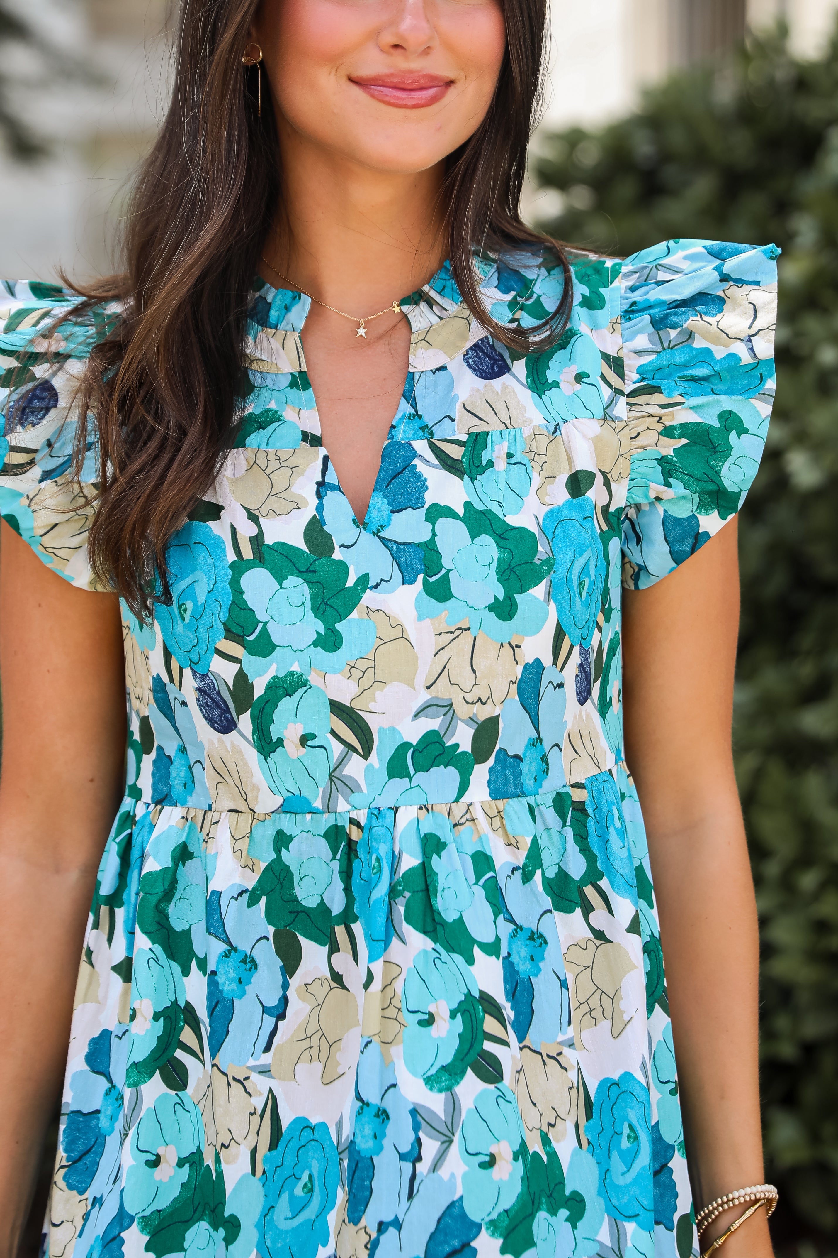 Flourishing Confidence Blue Floral Tiered Mini Dress