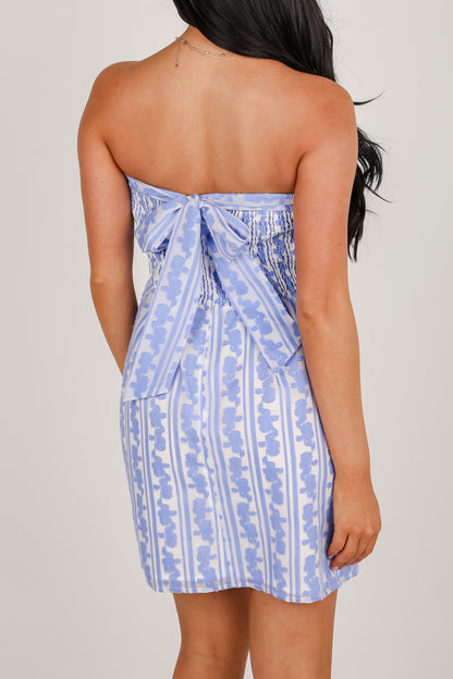 Wait For Daylight Blue Floral Strapless Mini Dress