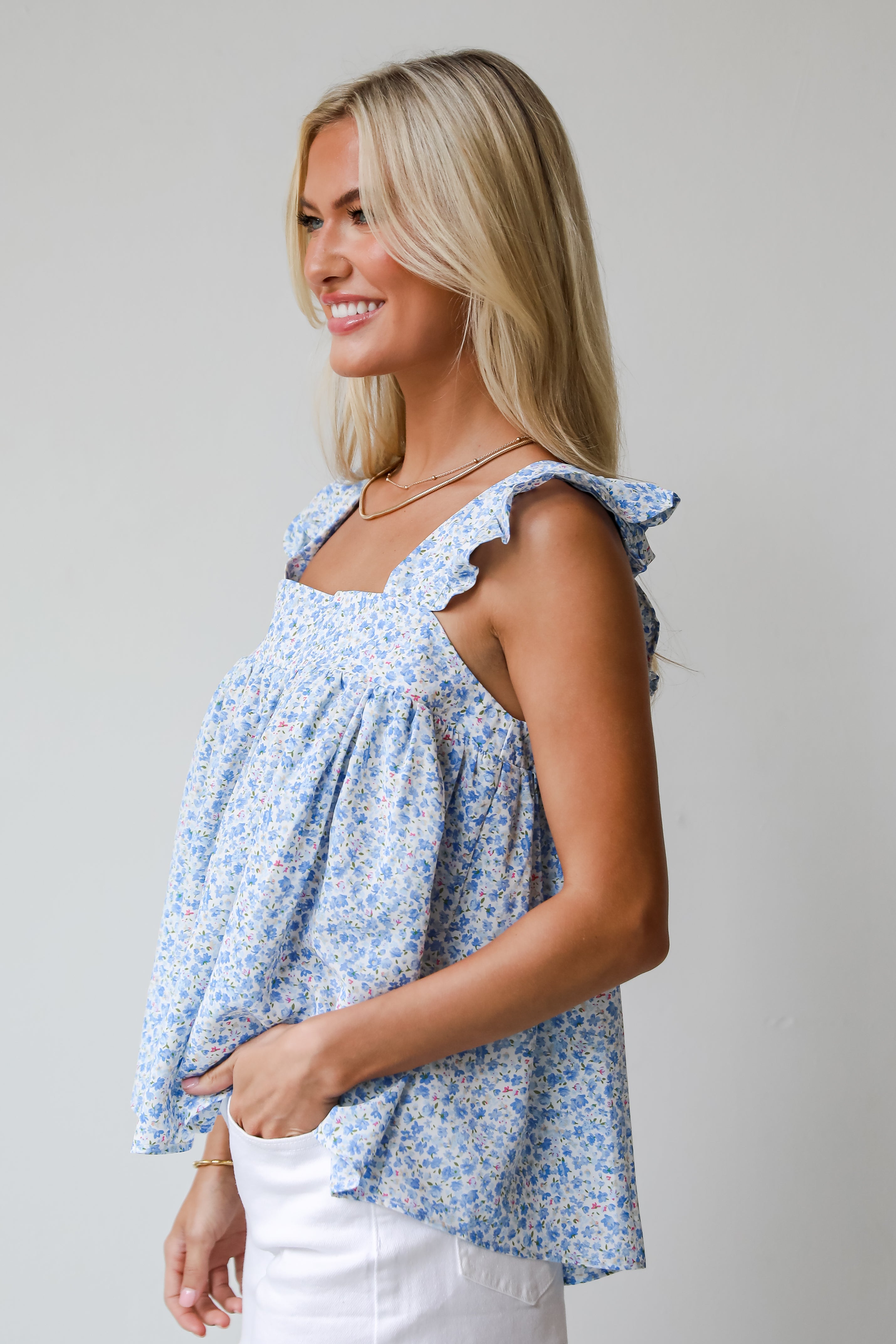 Such A Delight Blue Floral Tank