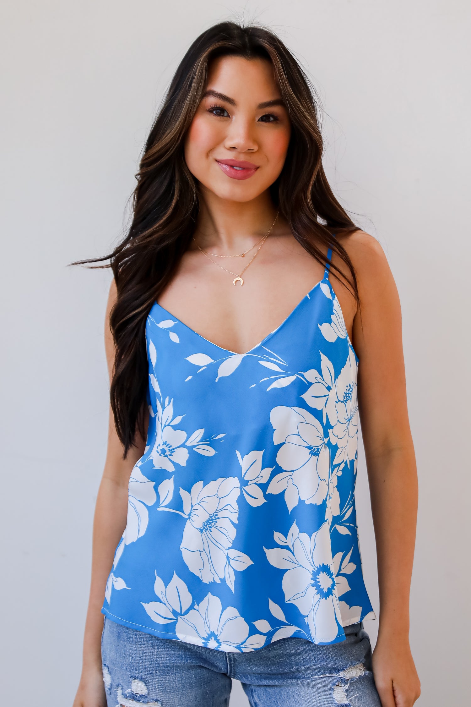 Now Or Never Royal Blue Floral Tank