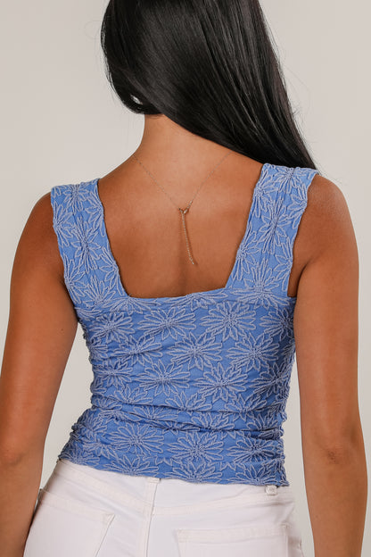 Flirty Bliss Blue Flower Knit Tank