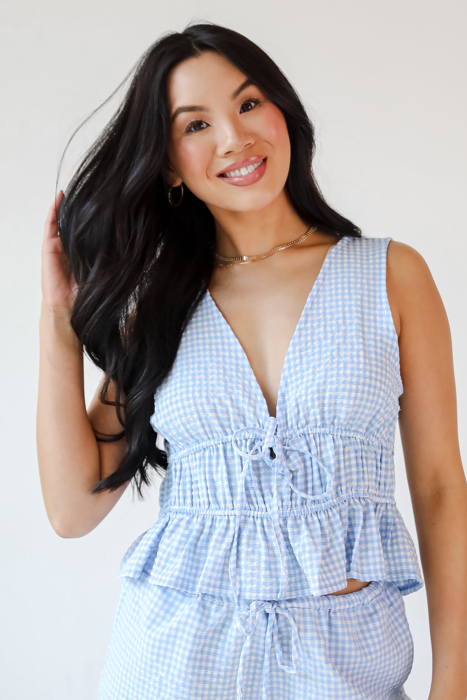 Only For You Blue Gingham Peplum Tank