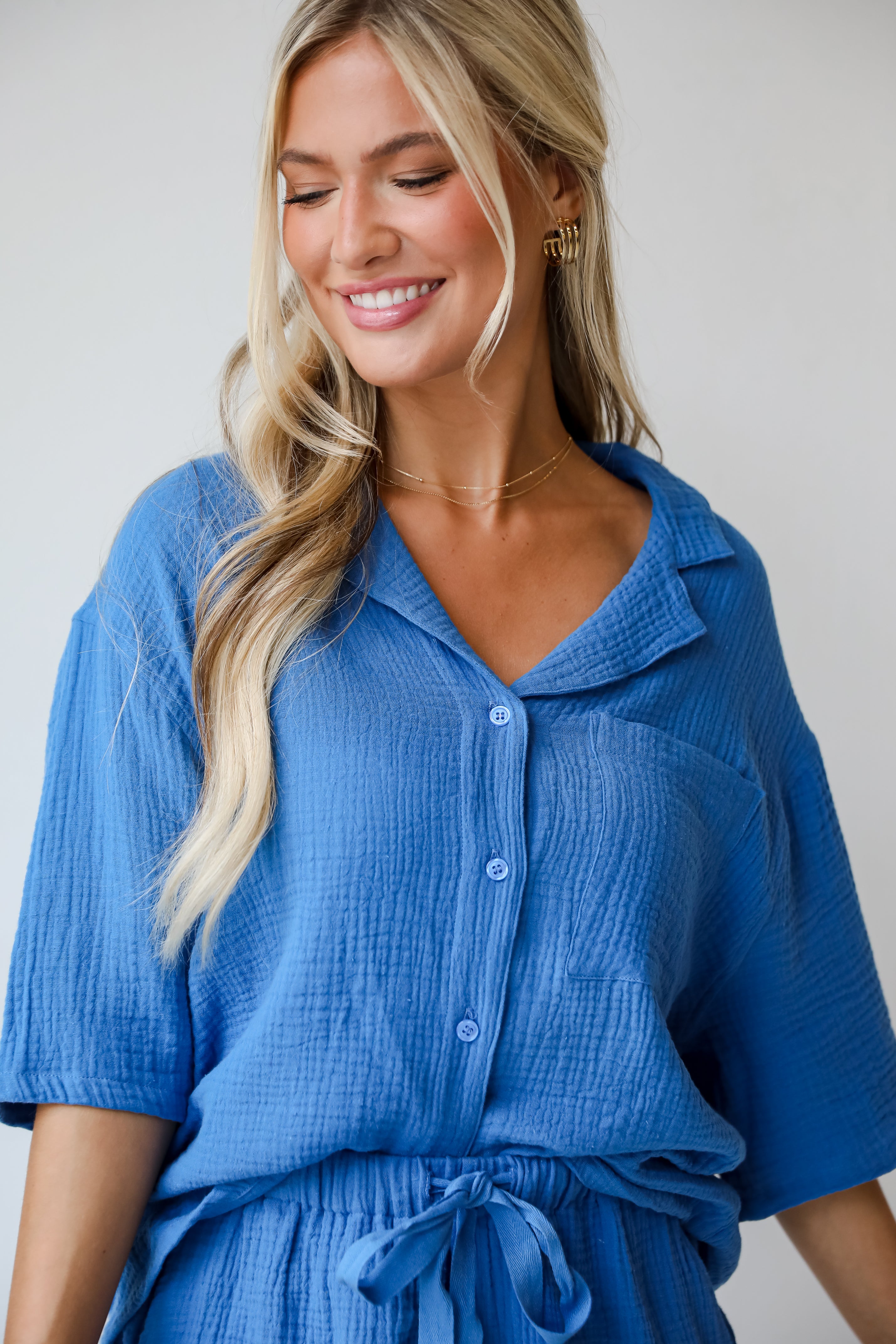 Stylish Ease Blue Linen Blouse