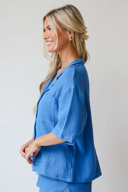 Stylish Ease Blue Linen Blouse