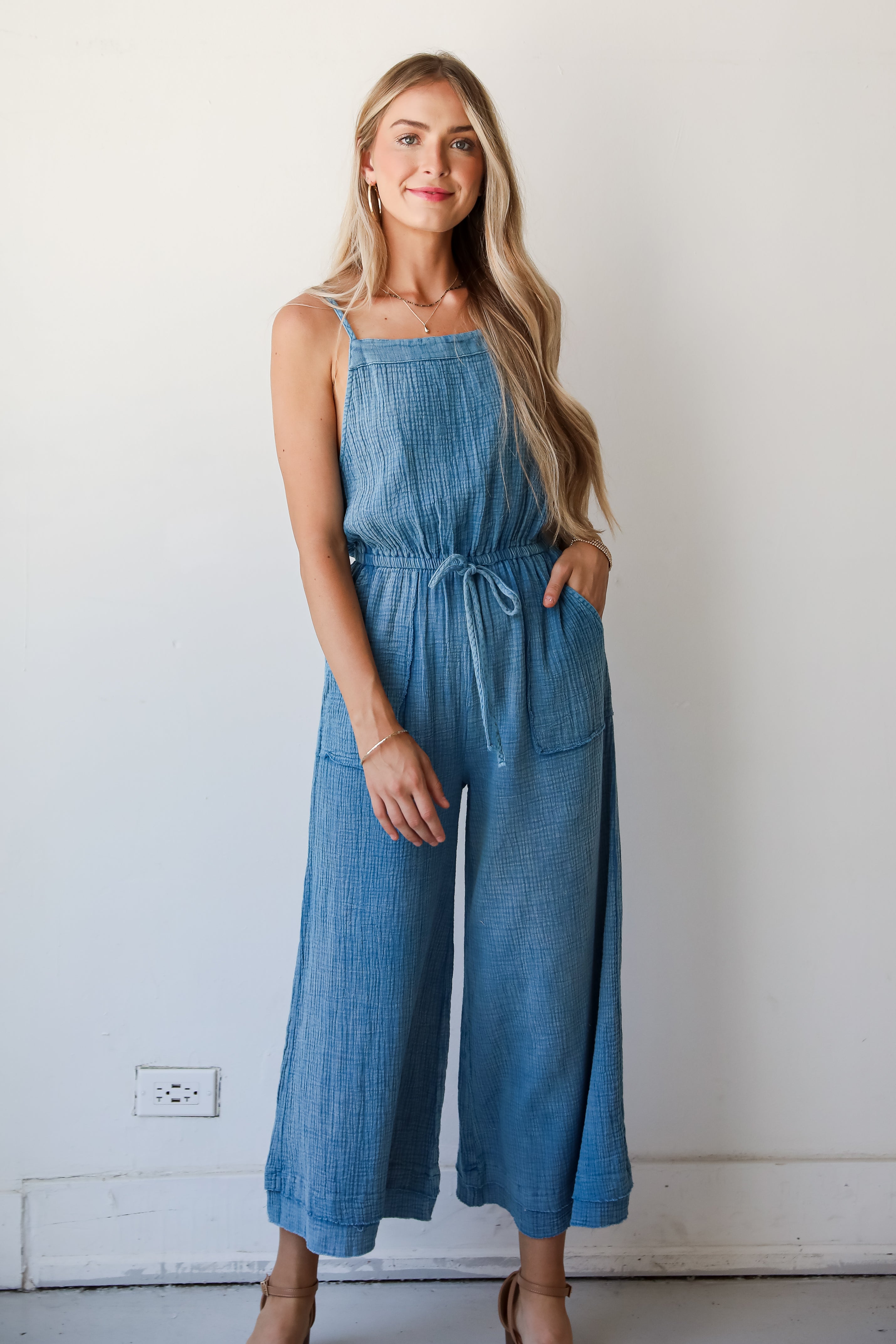 Immensely Poised Blue Linen Jumpsuit