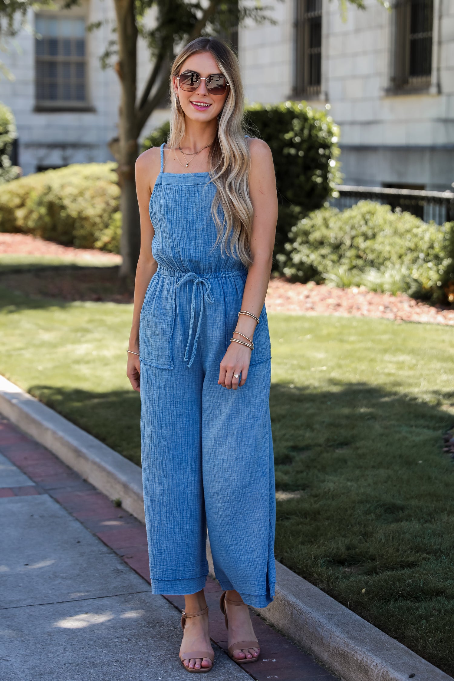 Immensely Poised Blue Linen Jumpsuit